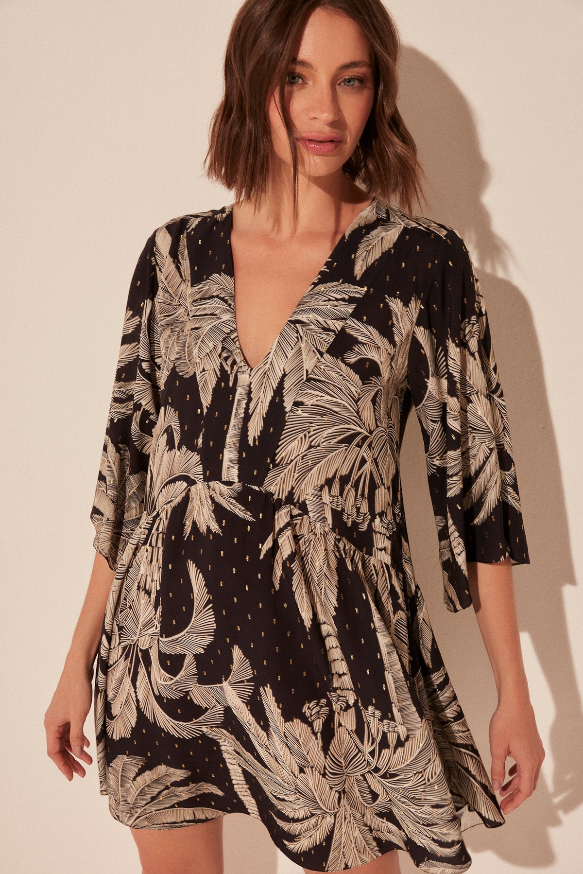 Agua De Coco Monkeys Square Sleeve Short Dress E3670A1923