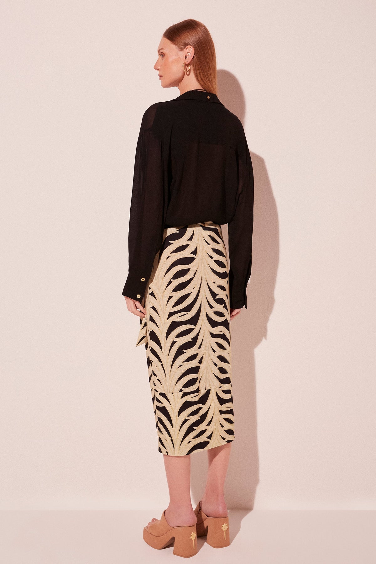 Agua De Coco Two Color Leaves Criss Crossed Midi Skirt E3849A2006