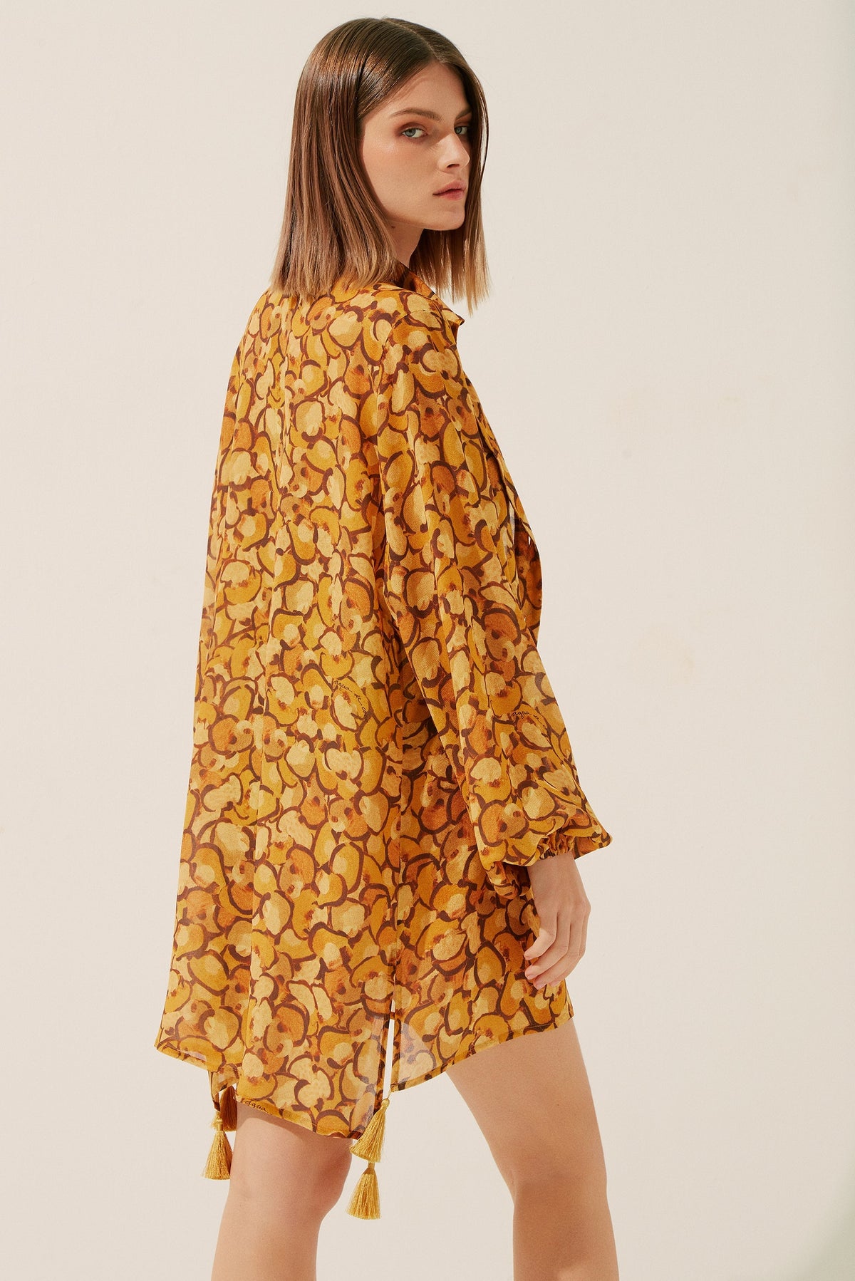 Agua De Coco Leopard Compose Long Sleeves Shirt Dress E3995A1403