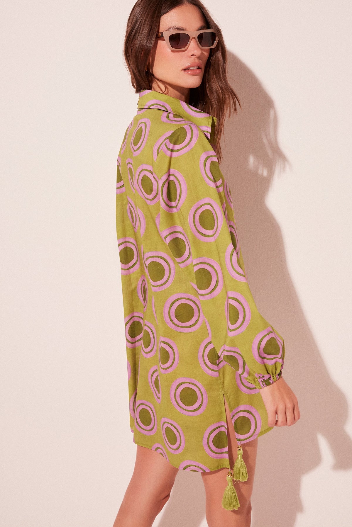 Agua De Coco Color Polka Dot Detailed Long Sleeve Short Shirt Dress E3995A2103