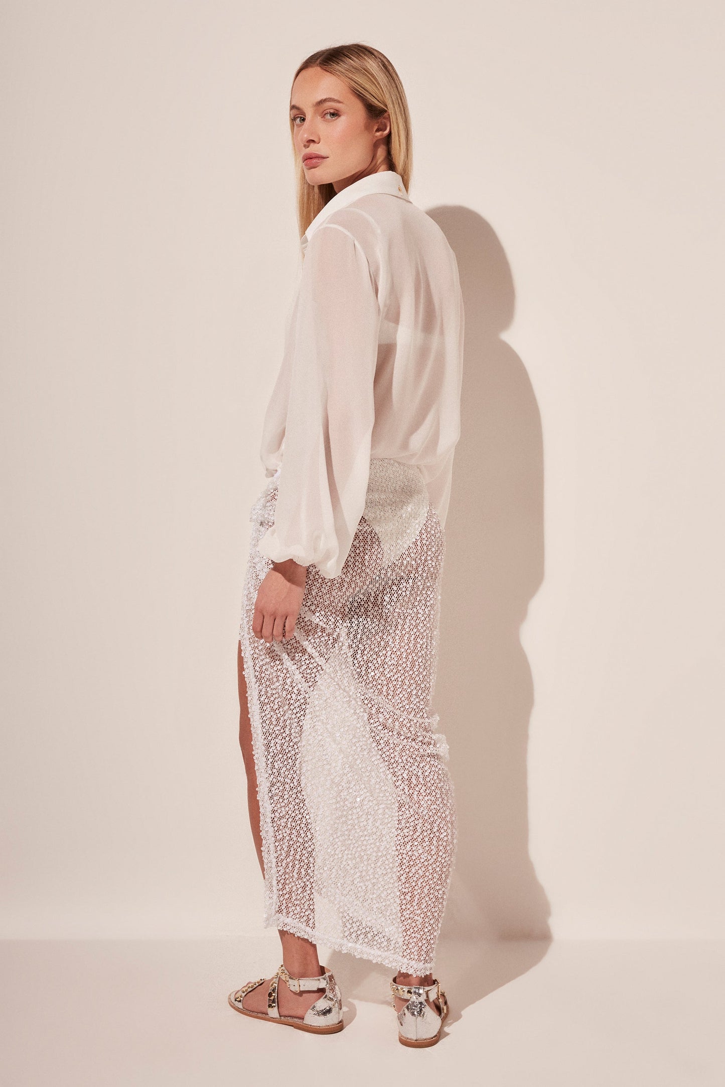 Agua De Coco Silver Rain Midi Skirt With Knot E4057A1759