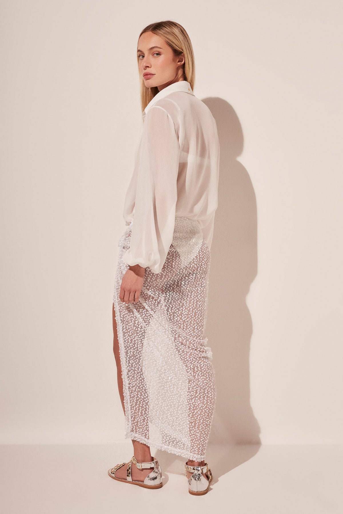 Agua De Coco Silver Rain Midi Skirt With Knot E4057A1759