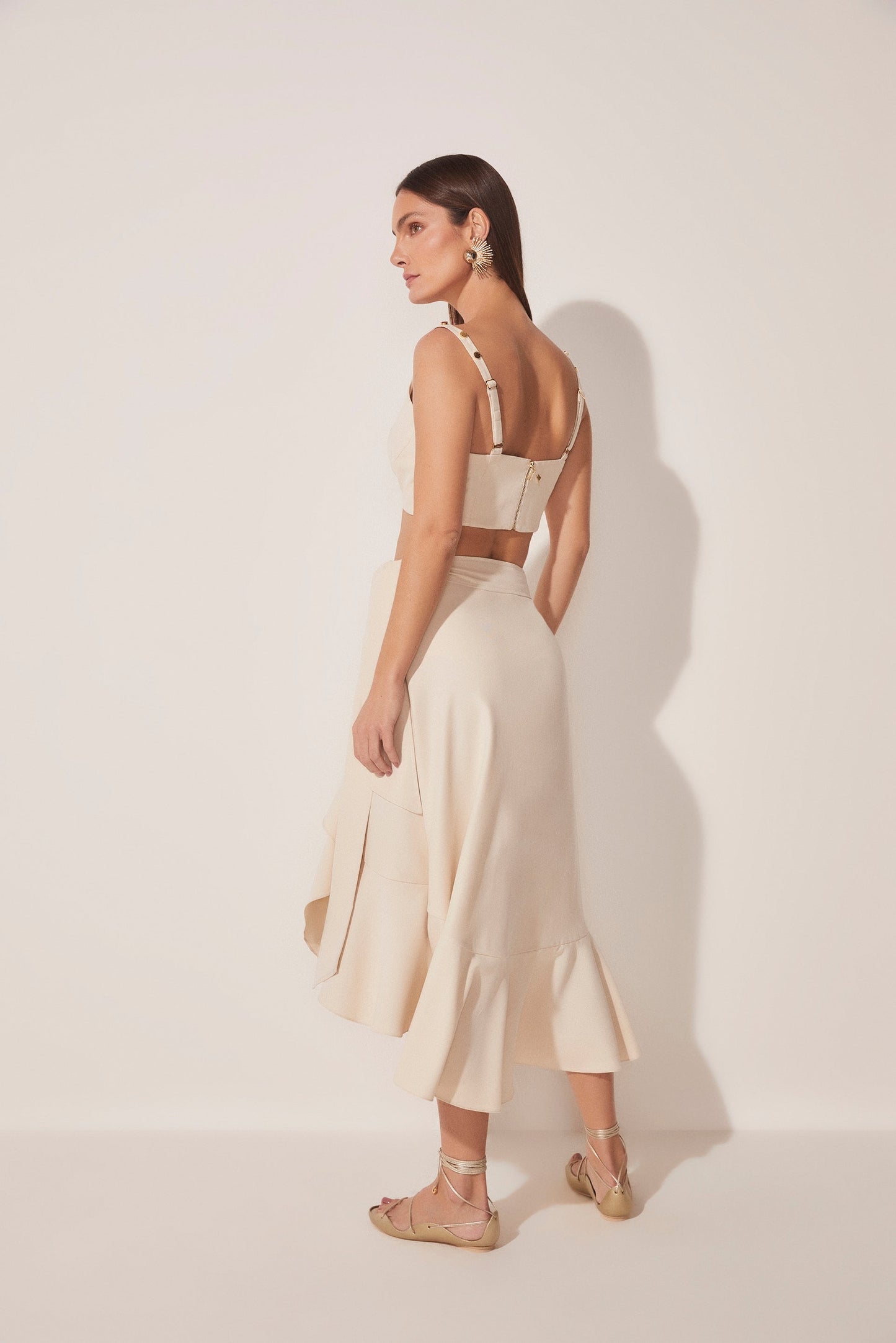 Agua De Coco Mediterranean Tailored Criss Crossed Midi Skirt E4680A1646