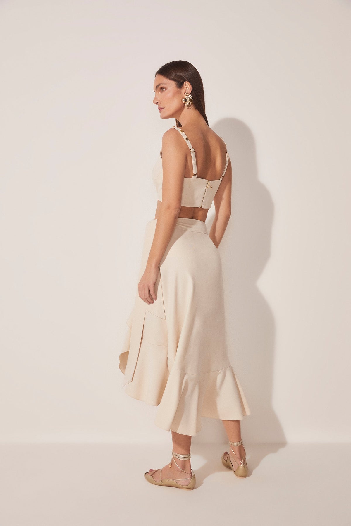 Agua De Coco Mediterranean Tailored Criss Crossed Midi Skirt E4680A1646