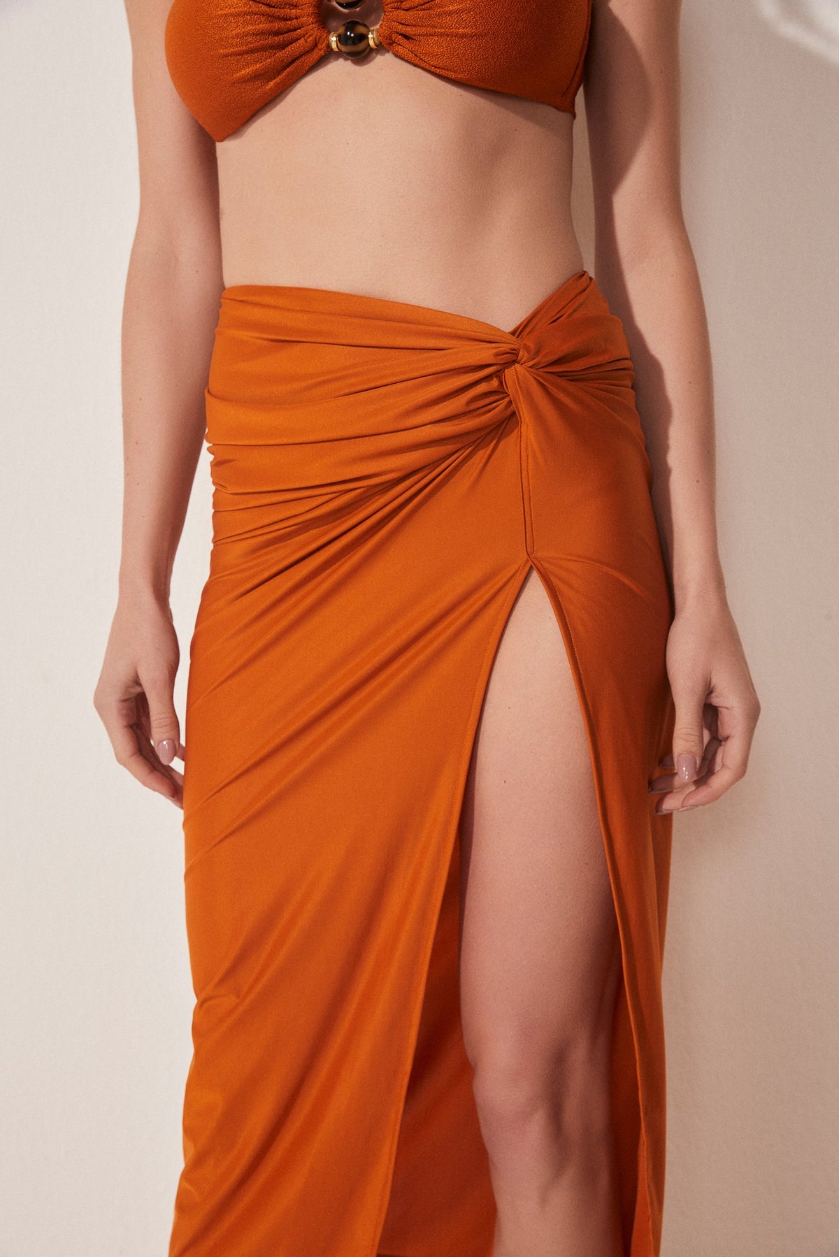 Agua De Coco Saffron Midi Skirt With Knot E4166A1666