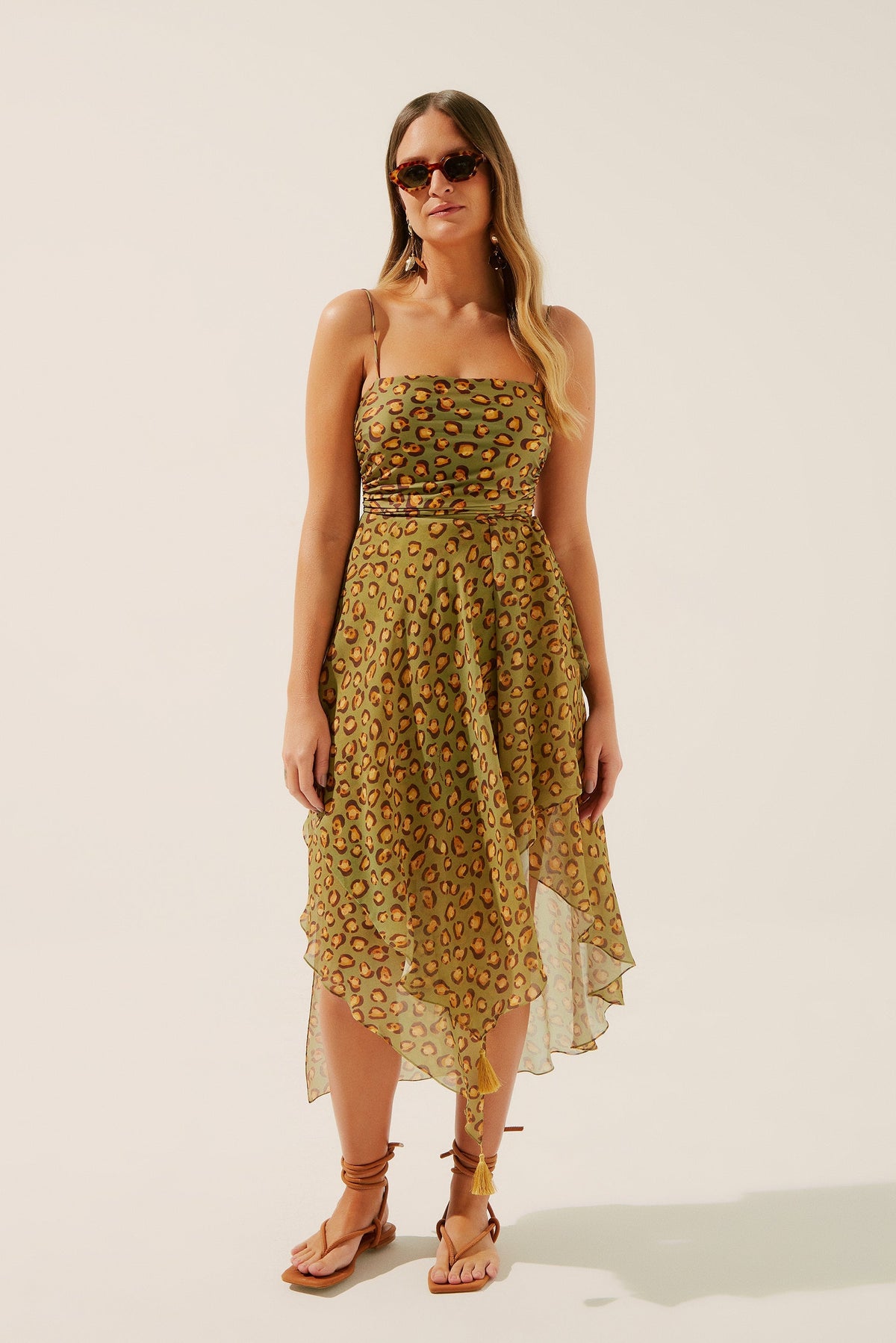 Agua De Coco Polka Dot Leopard Asymmetric Midi Skirt E4264A1343