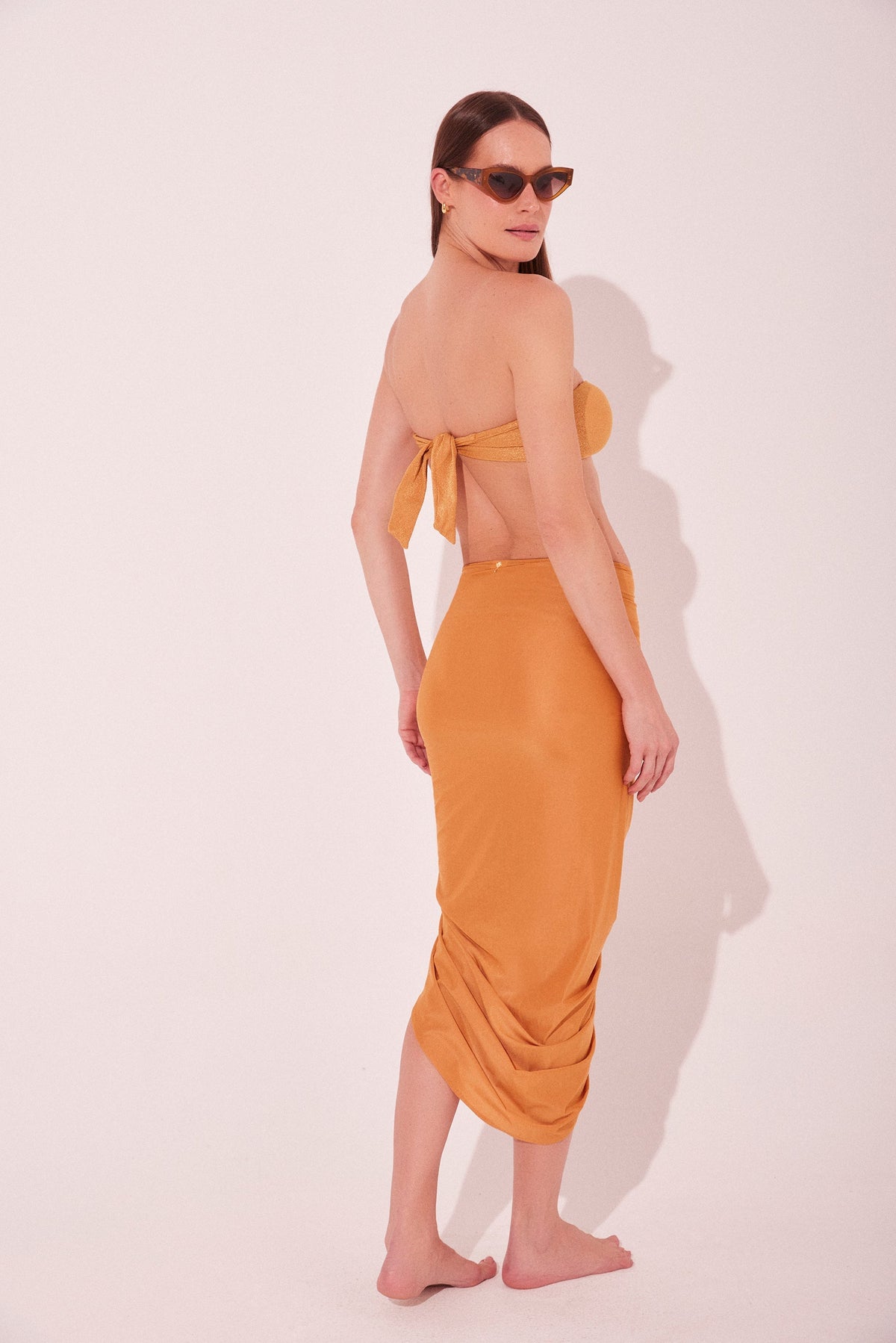 Agua De Coco Orange Apricot Draped Midi Skirt E4267A2137