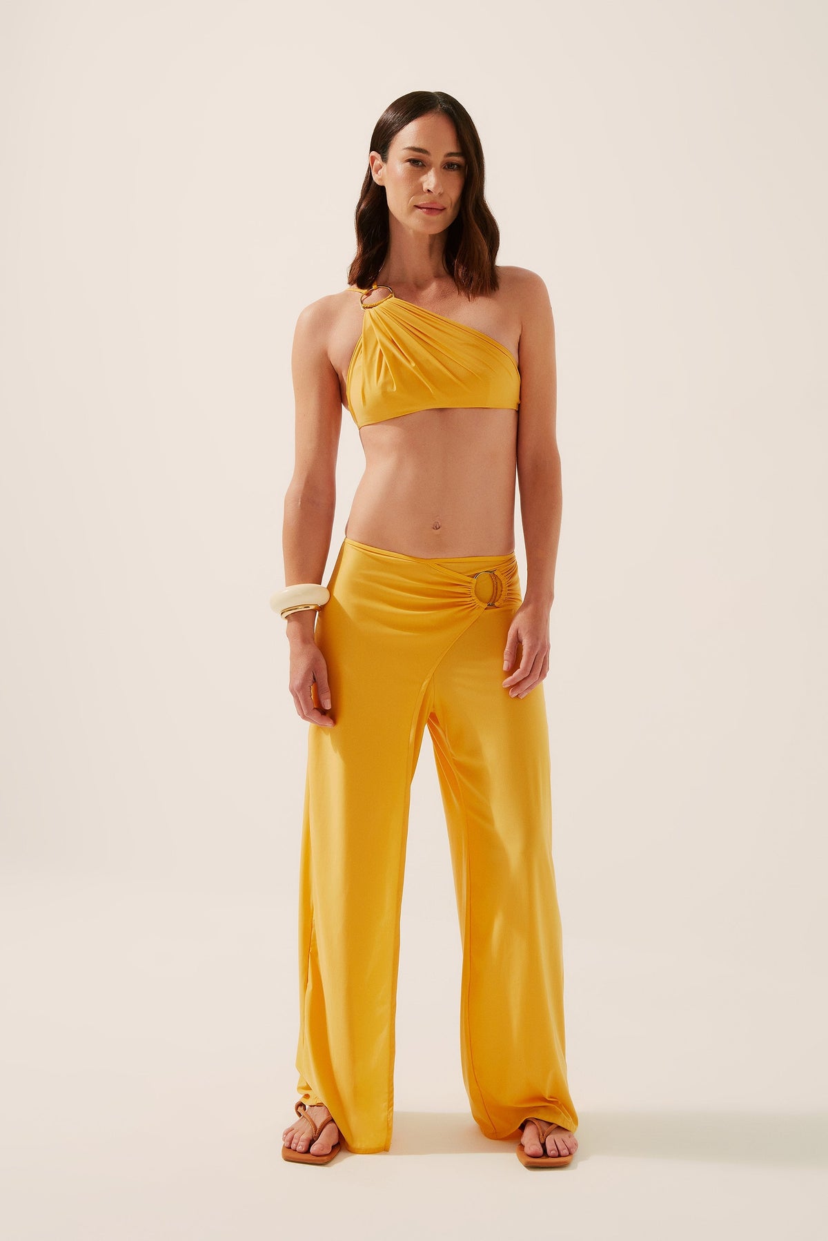 Agua De Coco Sunflower Pareo Pallazo Pants With Embroidered Hoop E4276A1345