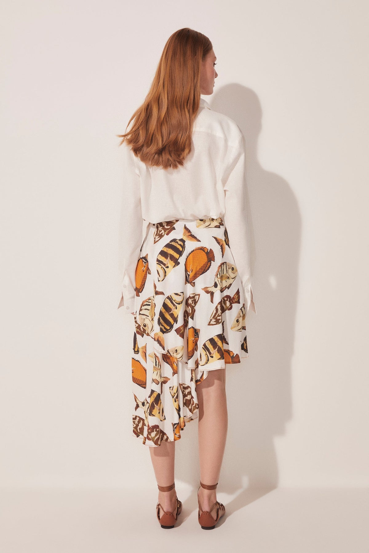 Agua De Coco Fish Asymmetric Midi Skirt E4325A1663