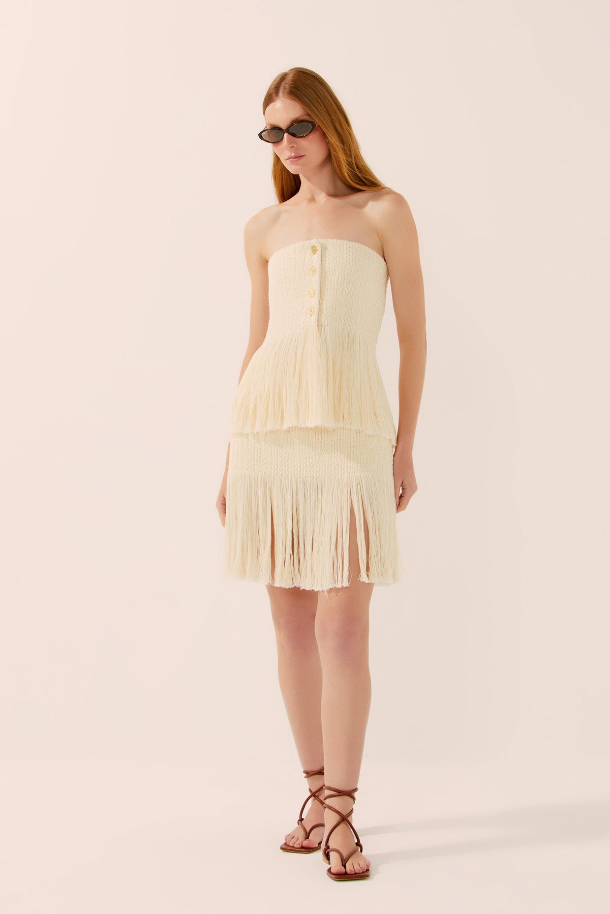 Agua De Coco Sand Cropped Top With Fringes E4436A1550