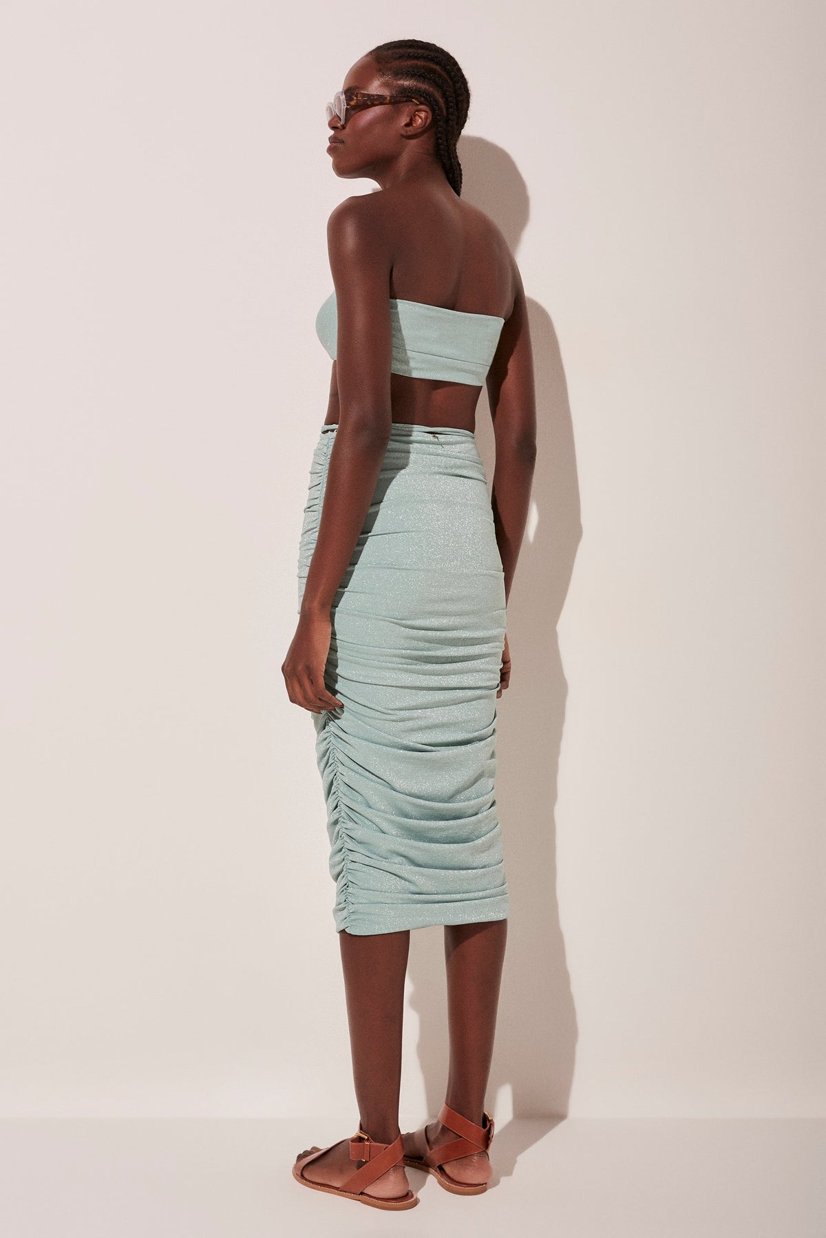Agua De Coco Celeste Ruched Midi Skirt With Ties E4460A1794