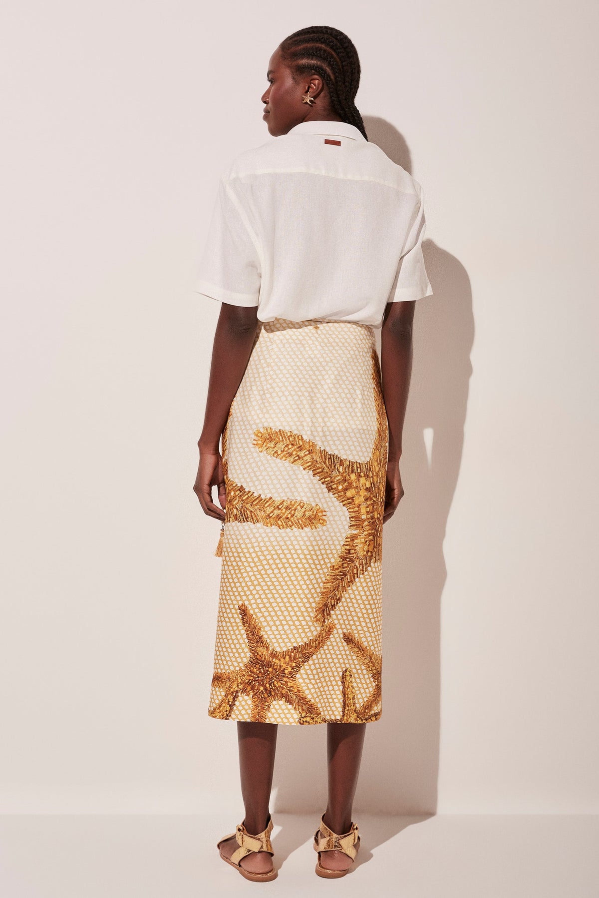 Agua De Coco Localized Sequin Criss Crossed Midi Skirt Stars E4478A1855