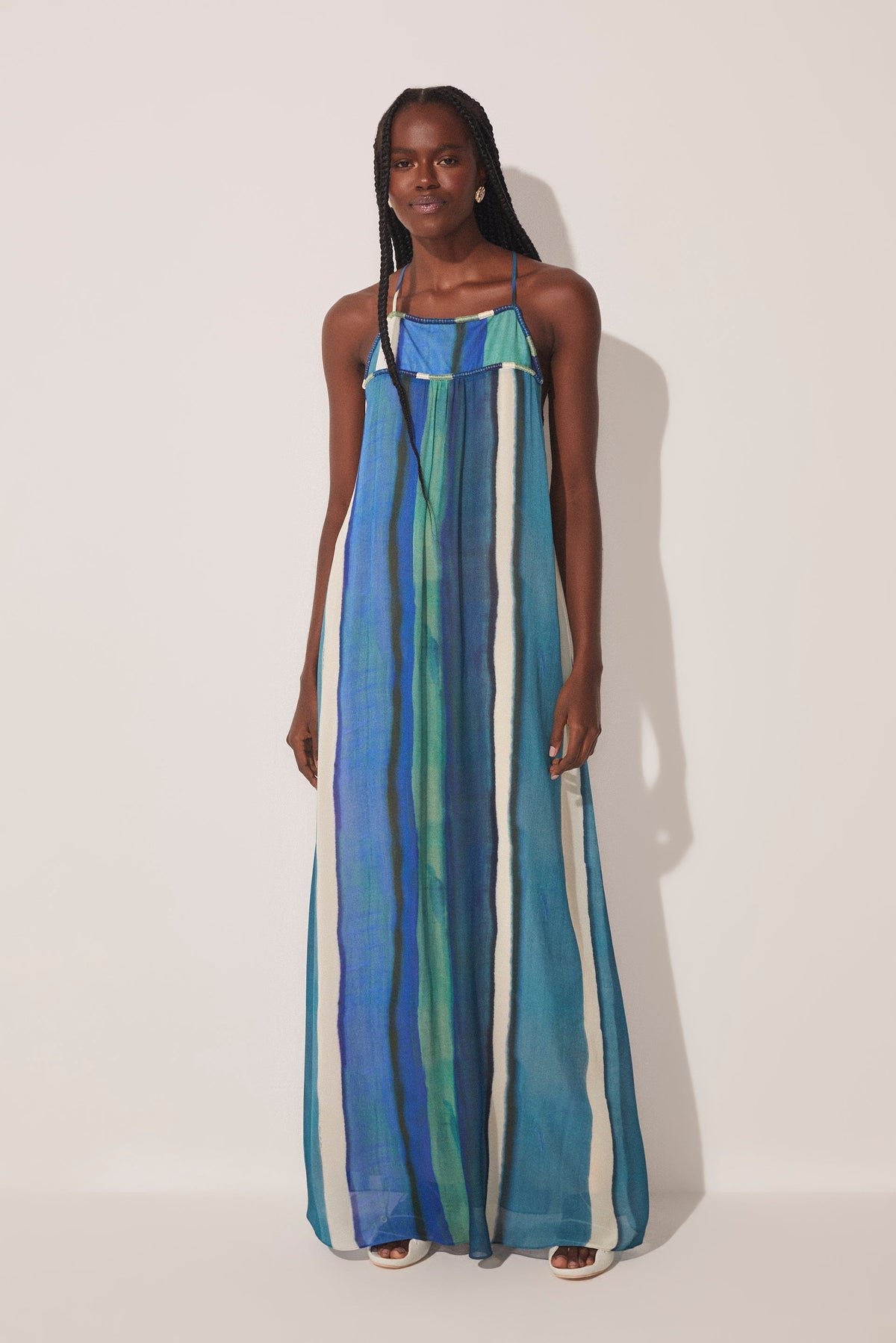 Agua De Coco Striped Water Mirror Detailed Long Dress E4564A1643