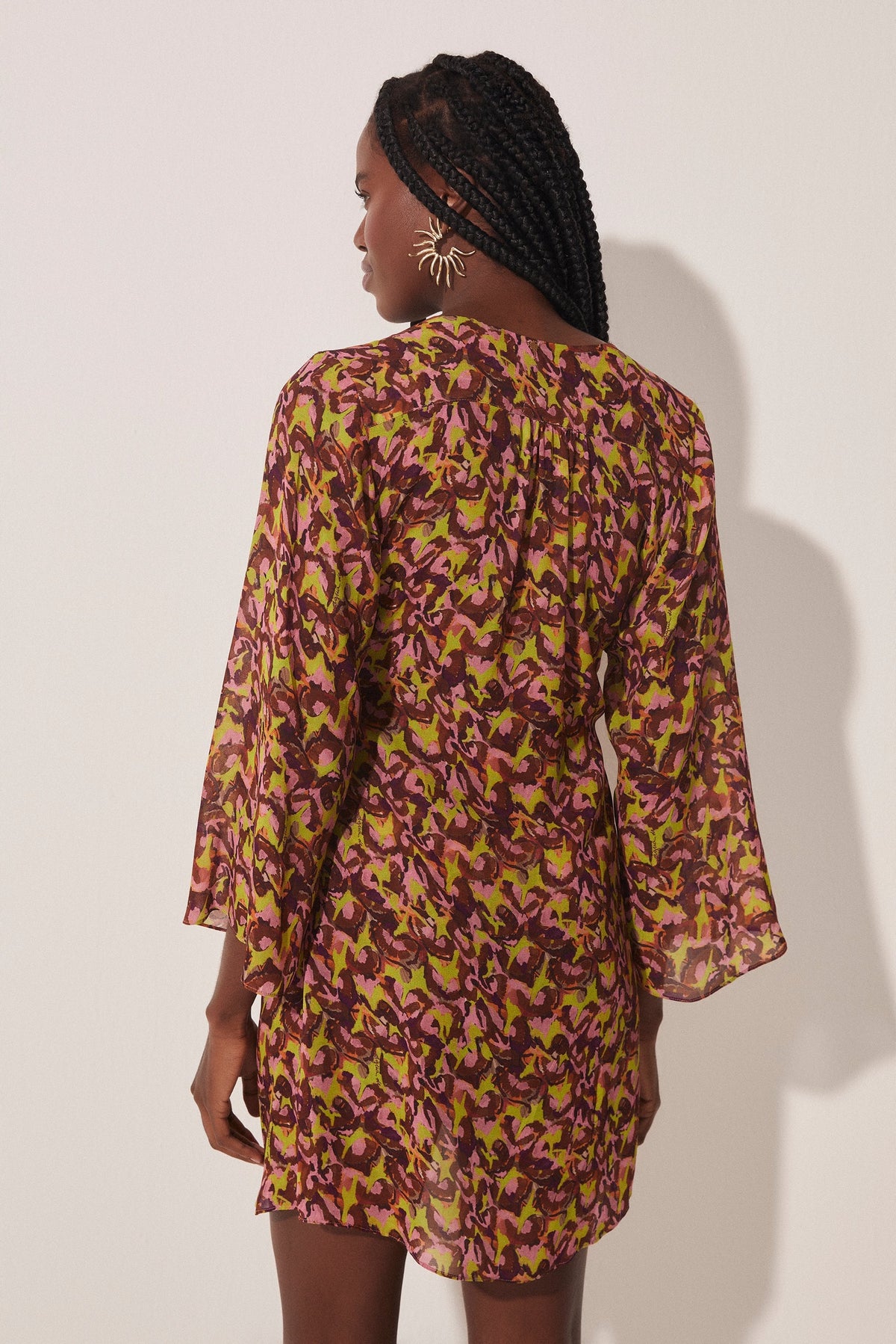 Agua De Coco Pineapple Peel Short Shirt Dress With Ties E4610A1708