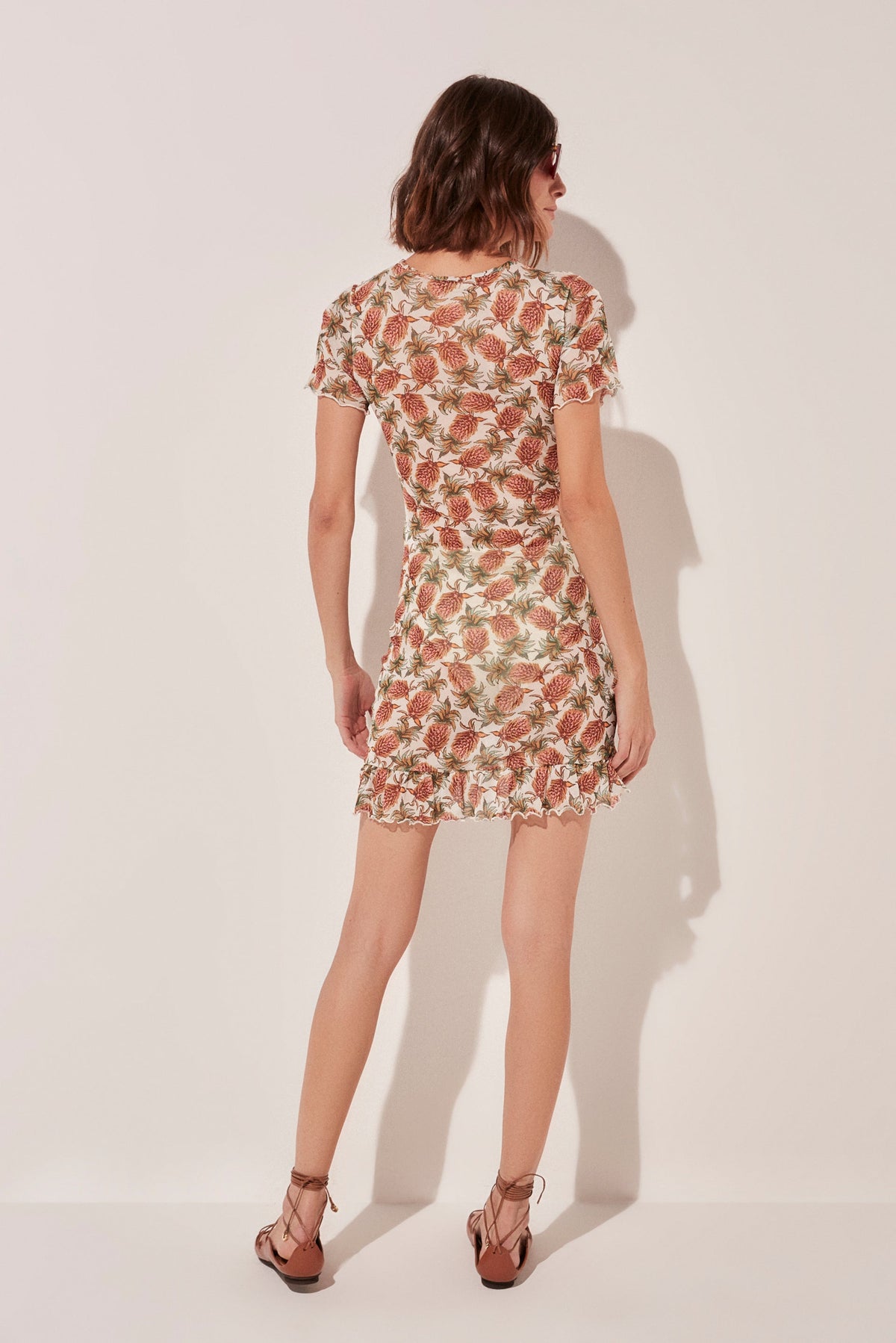 Agua De Coco Pineapple Ruched Short Dress With Ties E4653A1584