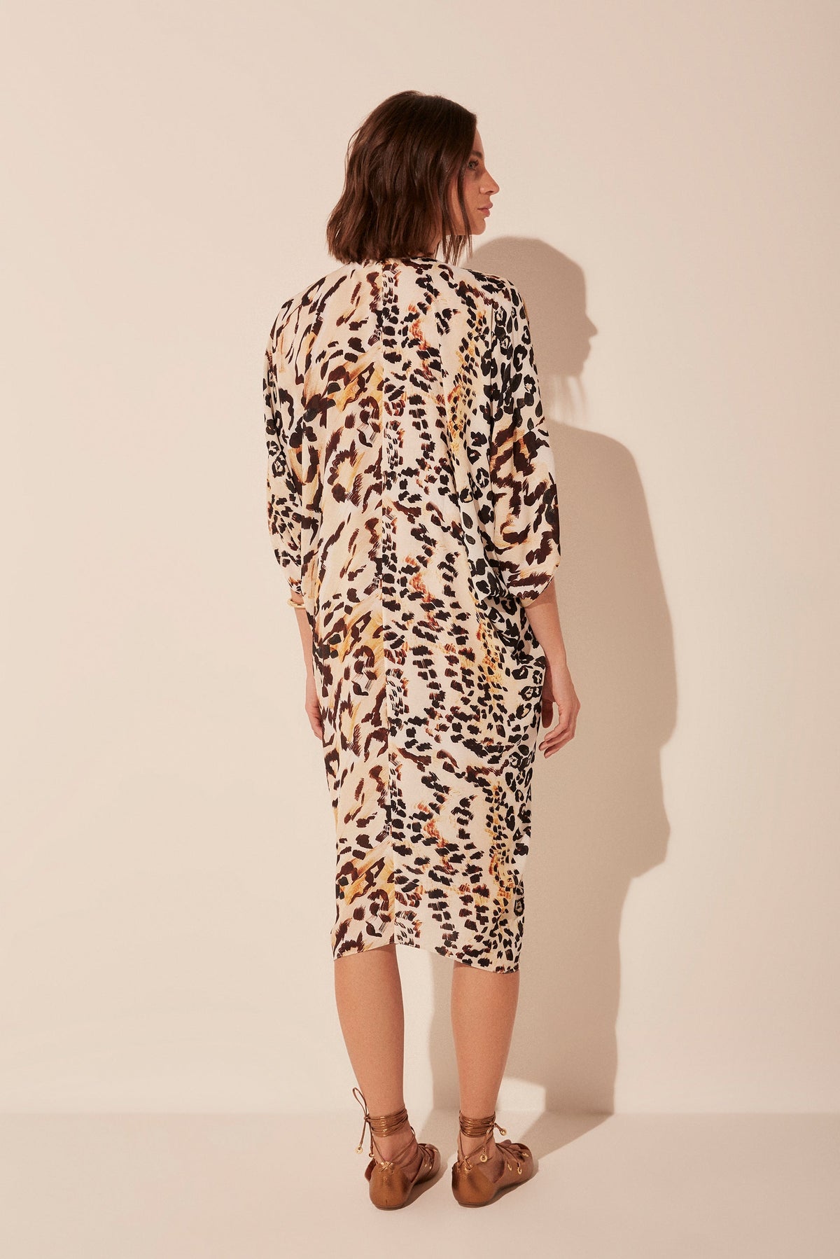 Agua De Coco Jaguar Patchwork Ruched Midi Dress E4731A1884