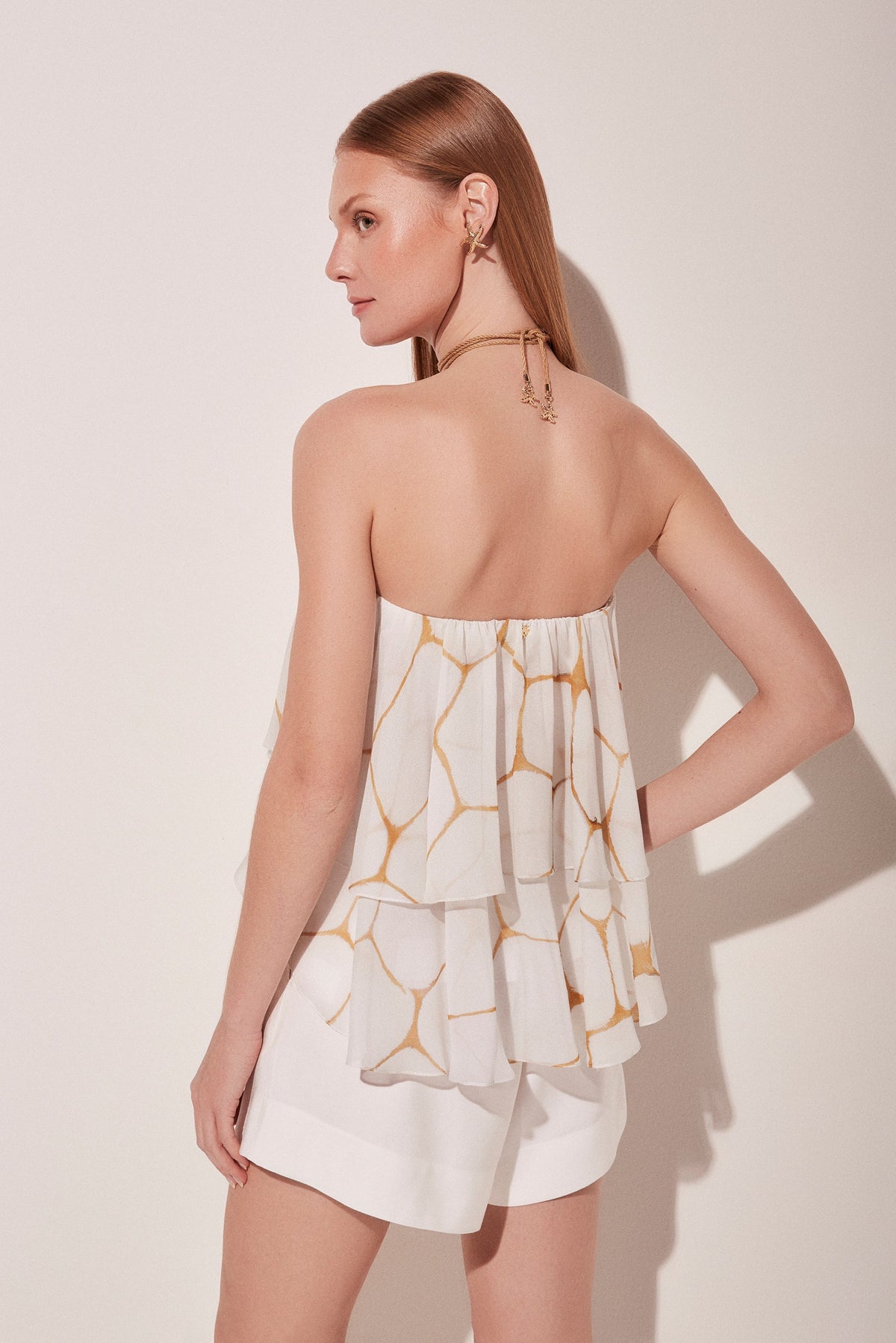 Agua De Coco Tile Ruffled Strapless Top E4755A1769
