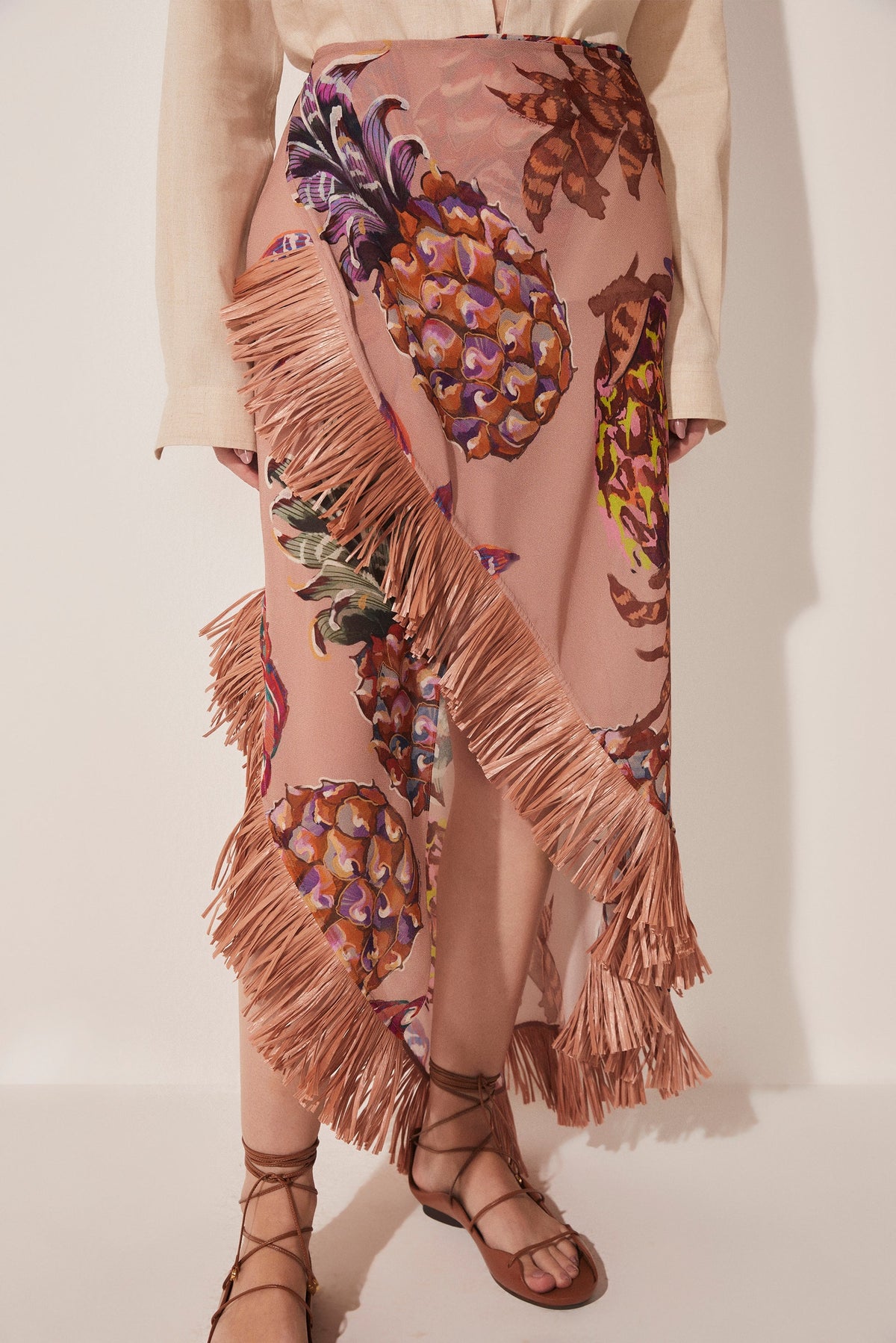 Agua De Coco Piña Criss Crossed Long Skirt With Fringes E4870A1665