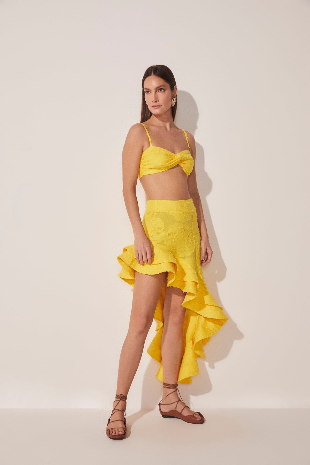 Agua De Coco Jacquard Carnation Strappy Cropped Top E4895A1738