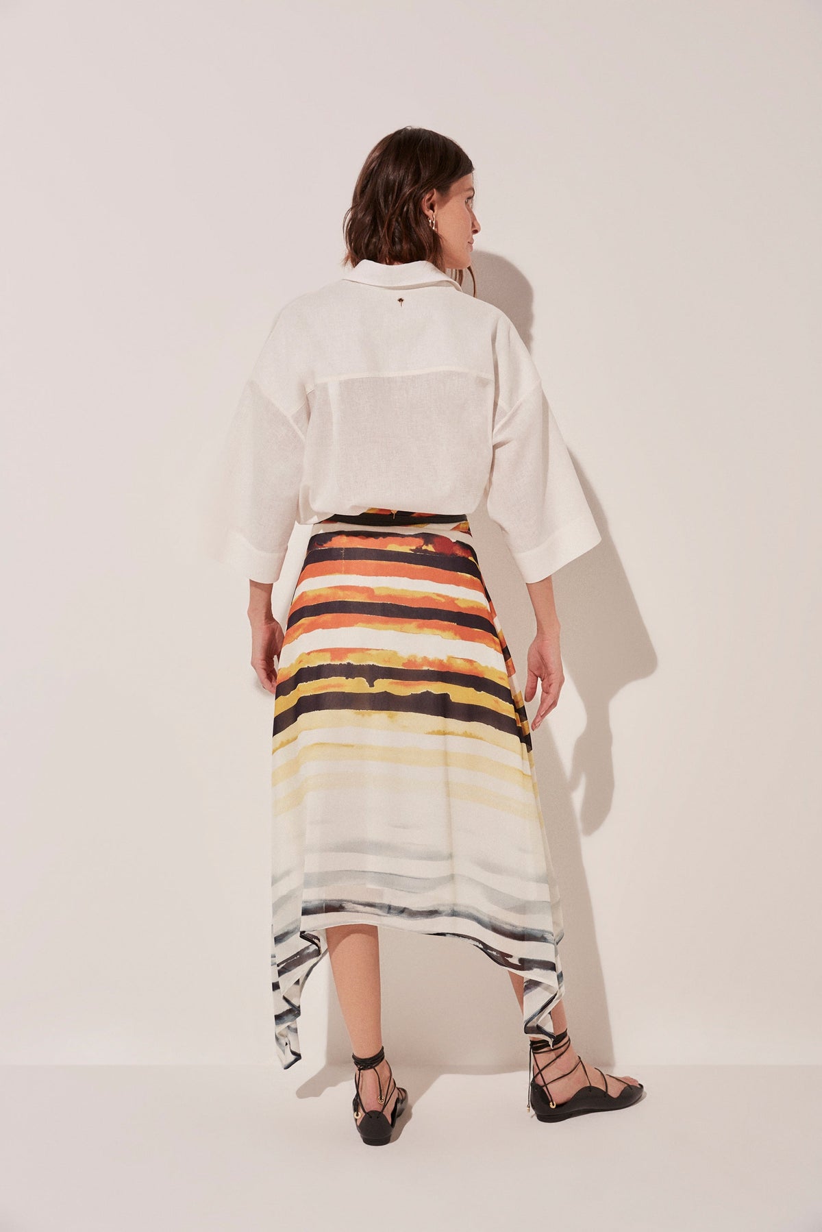 Agua De Coco Striped Fish Midi Skirt With Leather Straps E4915A1728