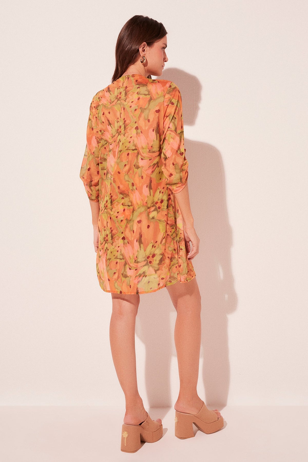Agua De Coco Brushed Seed 3,4 Sleeve Short Dress E4949A2065