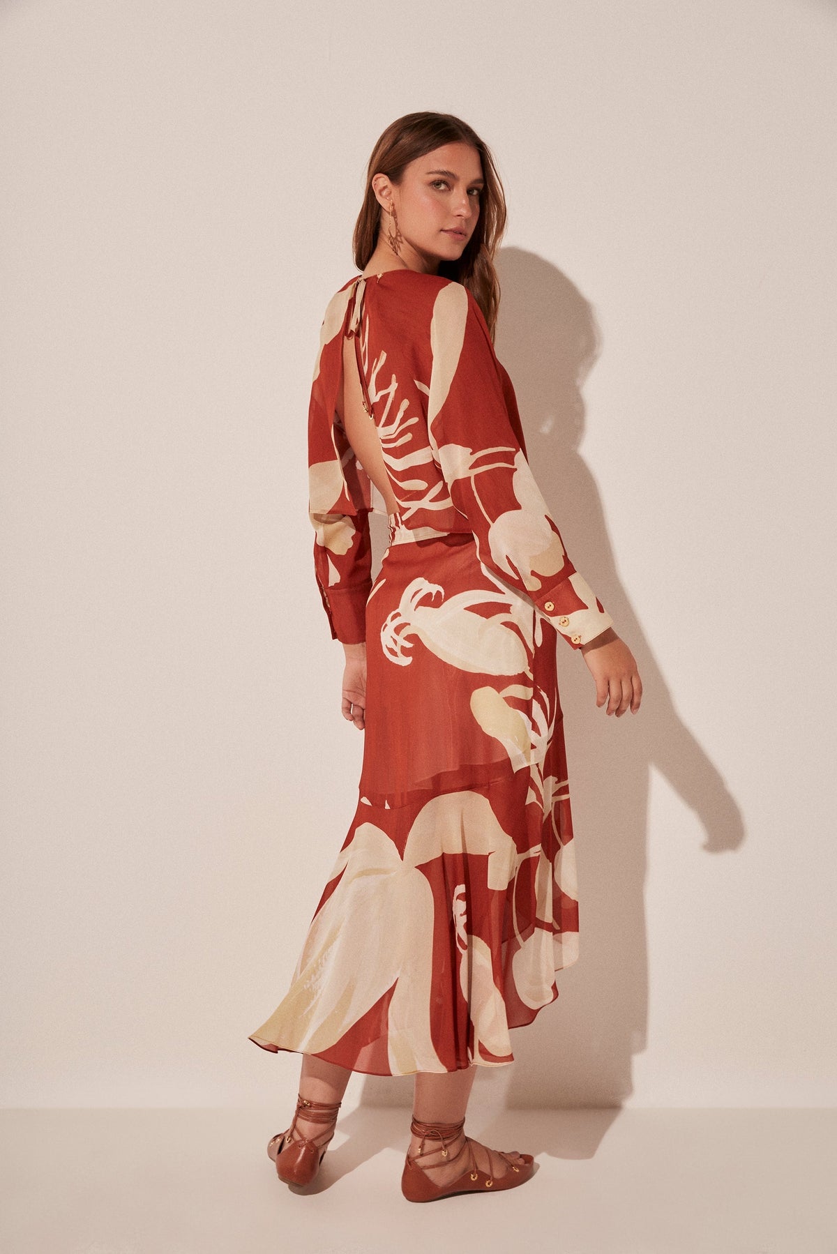 Agua De Coco Bicolor Floral Pareo Midi Skirt E5022A1879