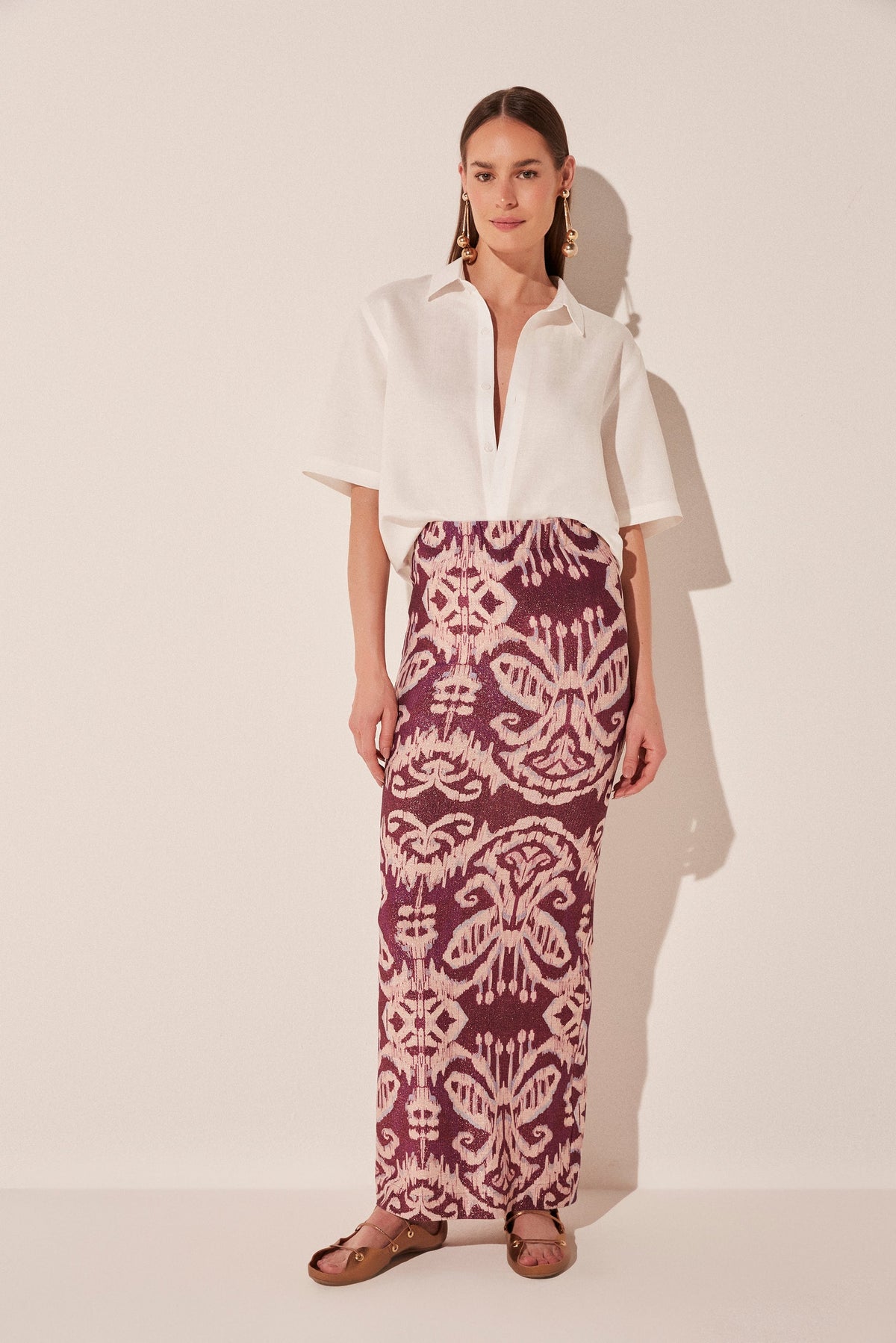 Agua De Coco Ikat Side Slit Long Skirt E5073A1919