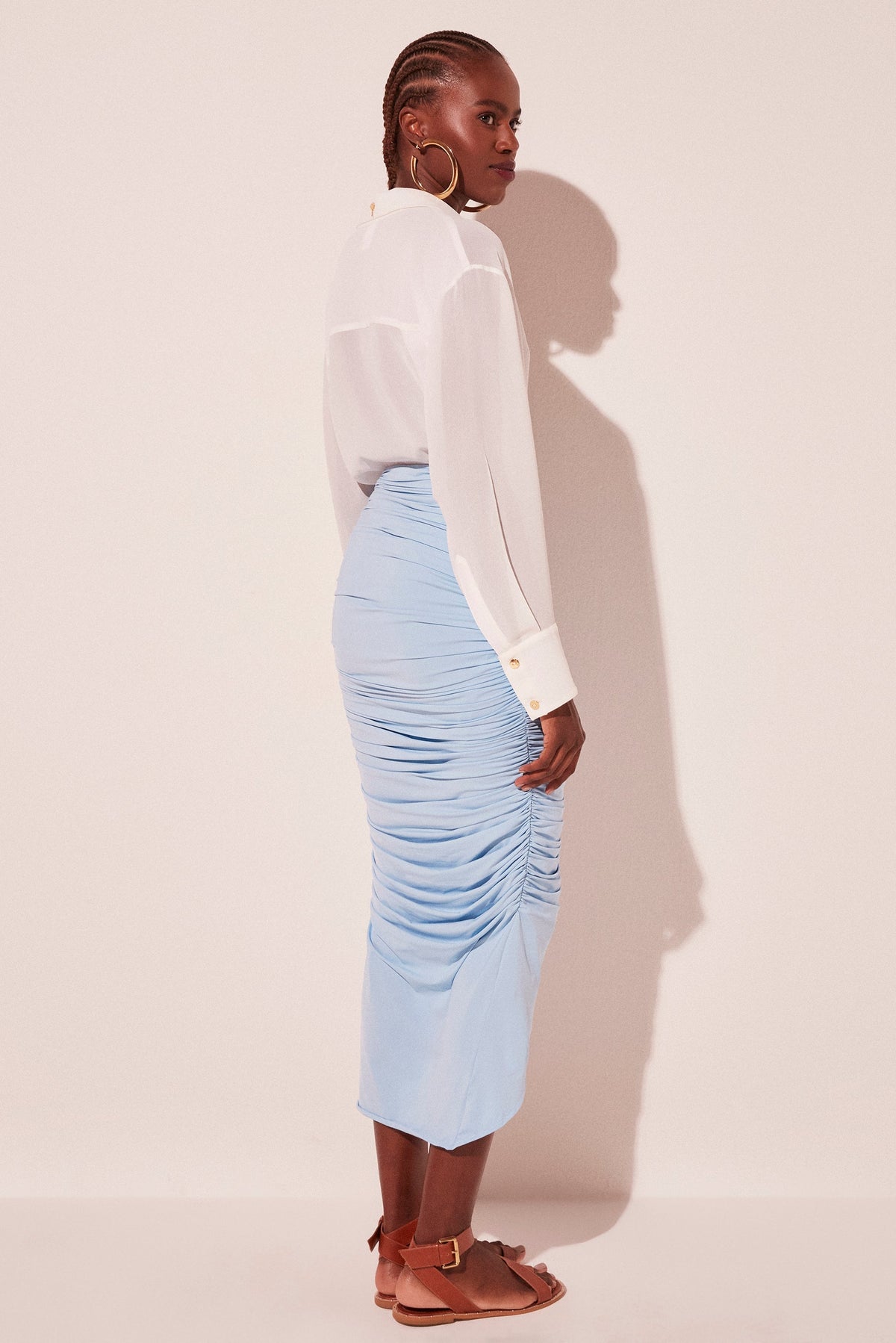 Agua De Coco Blue Quartz Draped Long Skirt E5174A2056