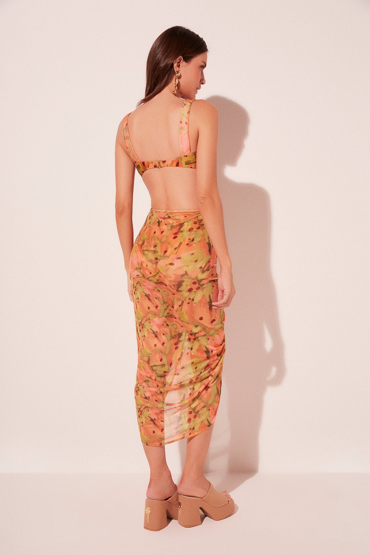 Agua De Coco Brushed Seed Draped Midi Skirt E5184A2065