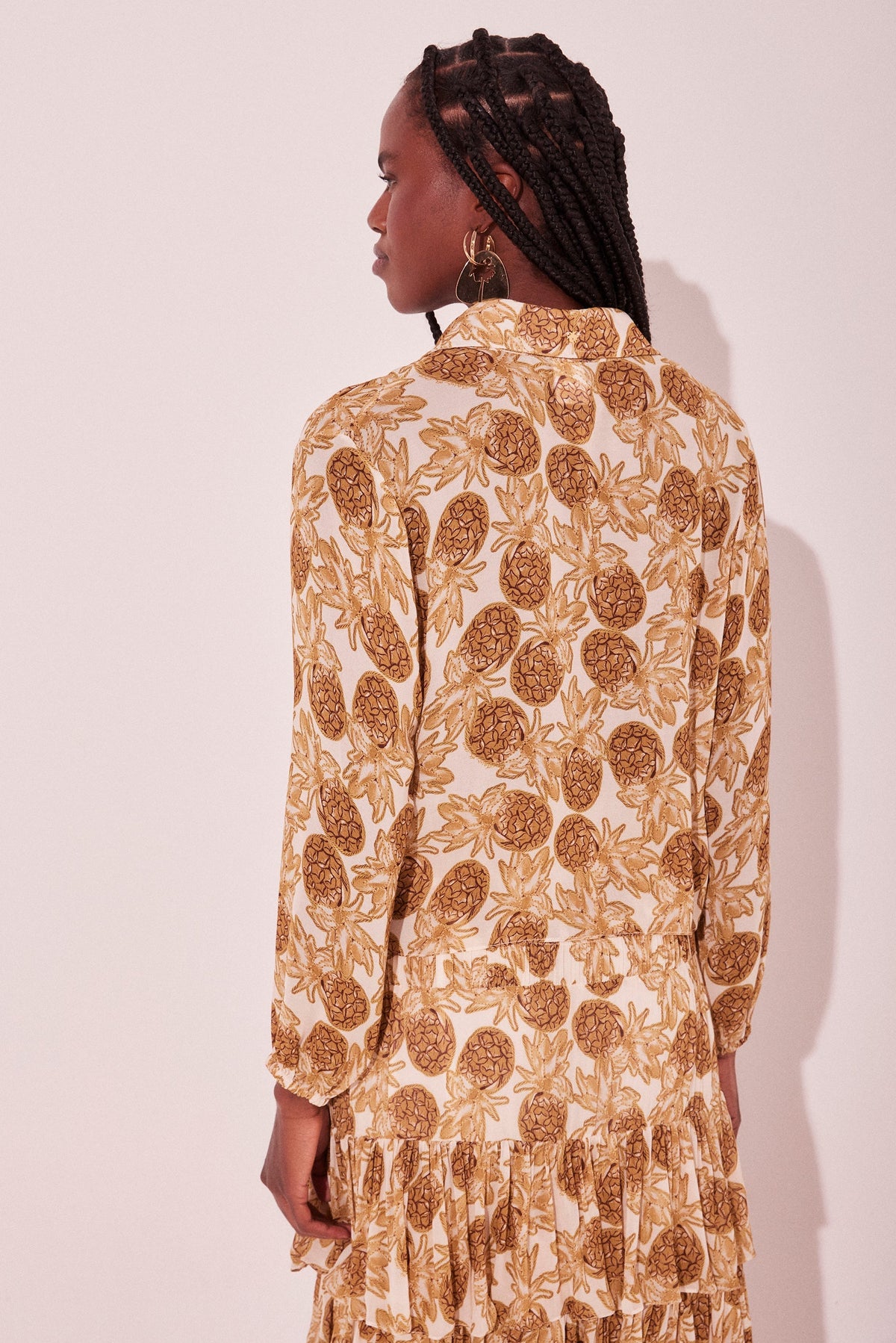 Agua De Coco Pineapple Cropped Long Sleeve Shirt E5397A2132