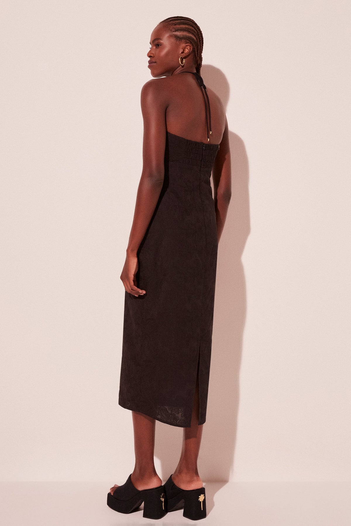 Agua De Coco Black Orchid Halterneck Midi Dress E5400A2095