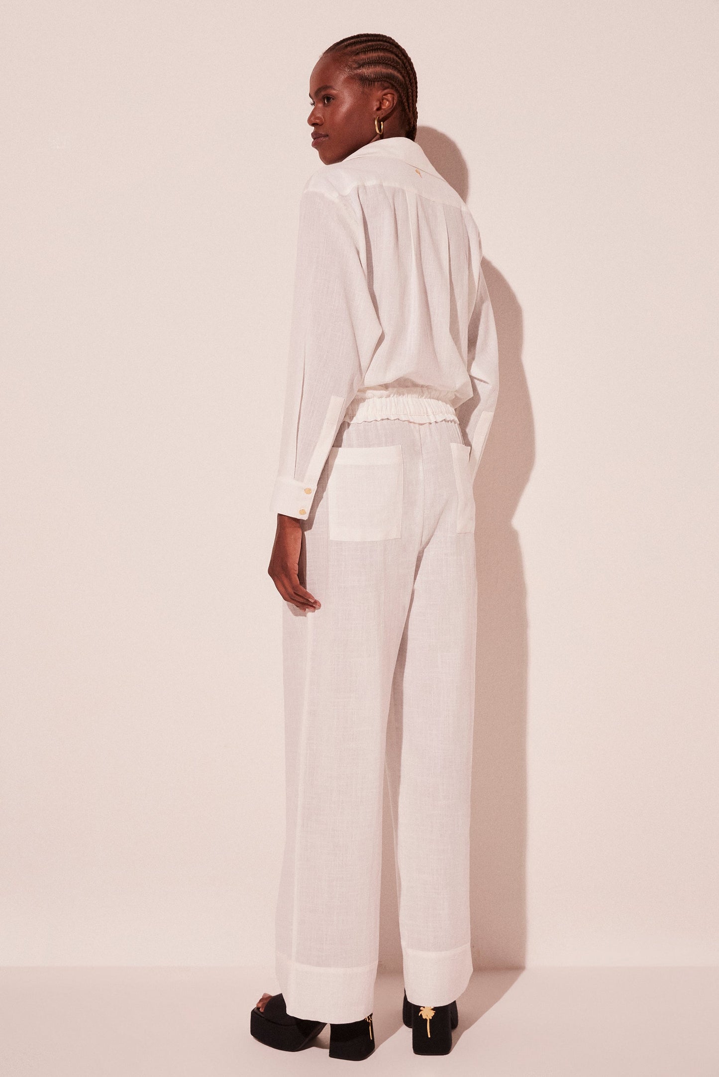 Agua De Coco Off White Pacific Adjustable Waist Straight Leg Pants E5420A2109