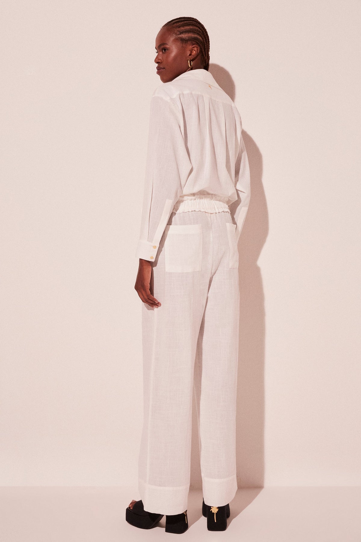 Agua De Coco Off White Pacific Adjustable Waist Straight Leg Pants E5420A2109