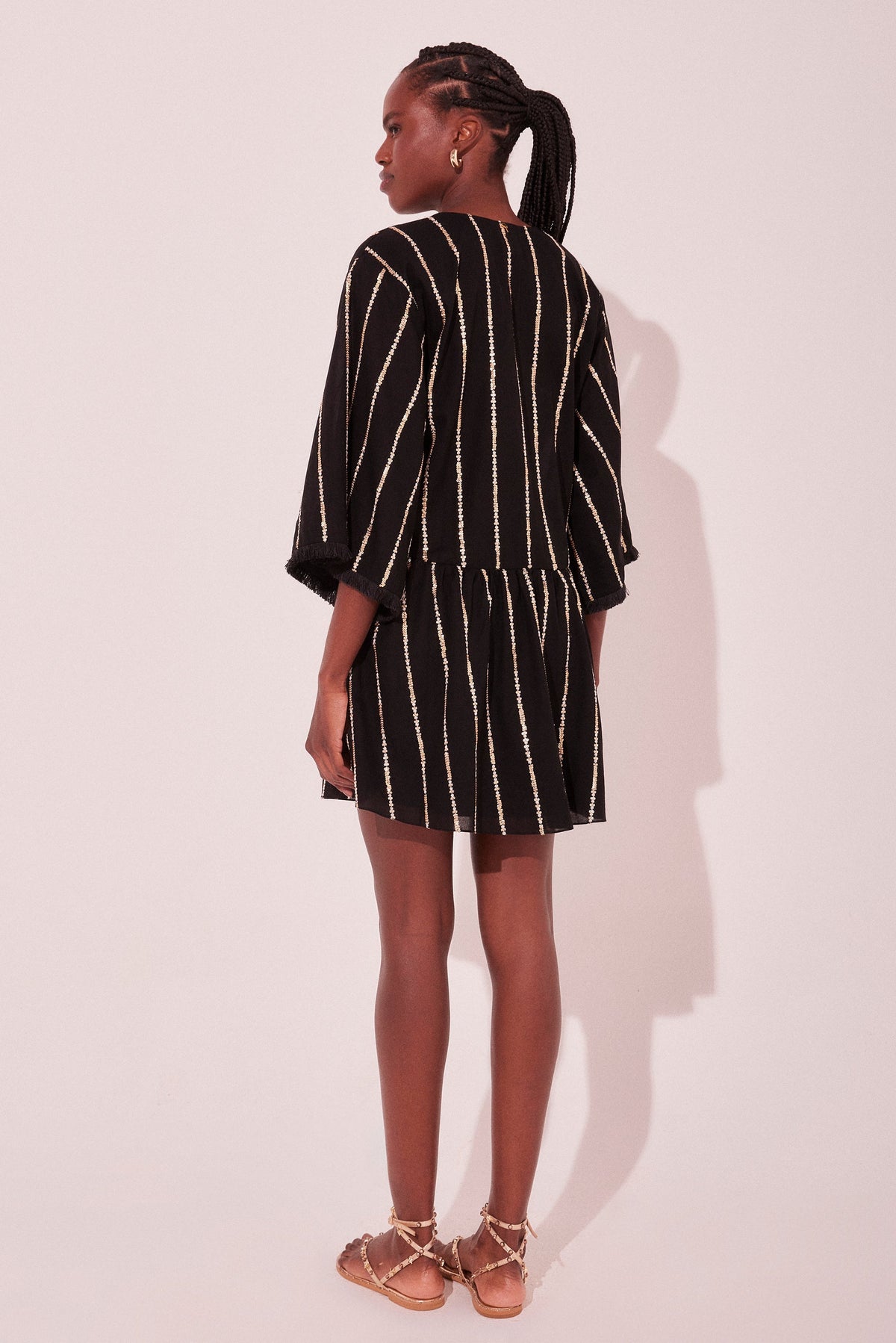Agua De Coco Black Lightness Square Sleeve Short Dress E5487A2223