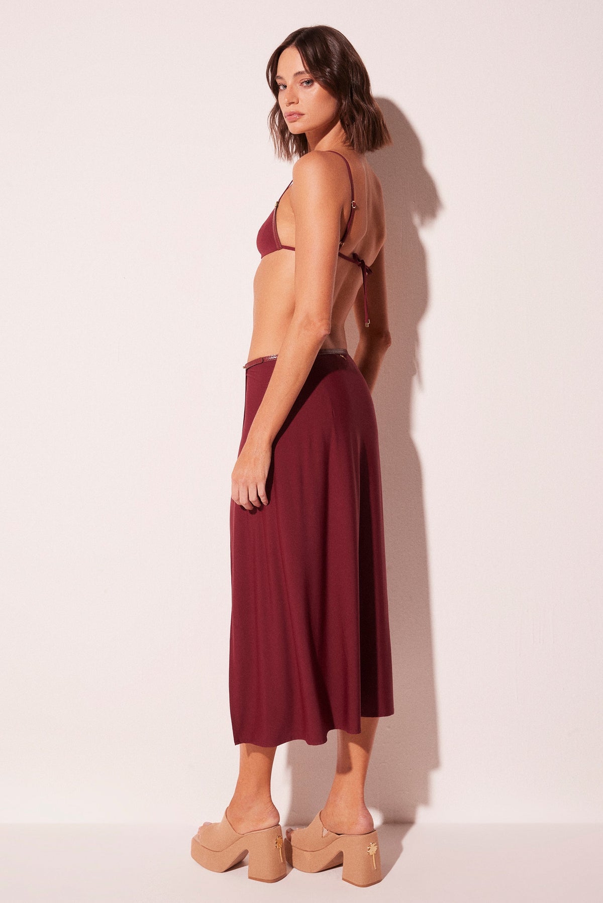 Agua De Coco Hibiscus With Leather Midi Skirt E6025A2336