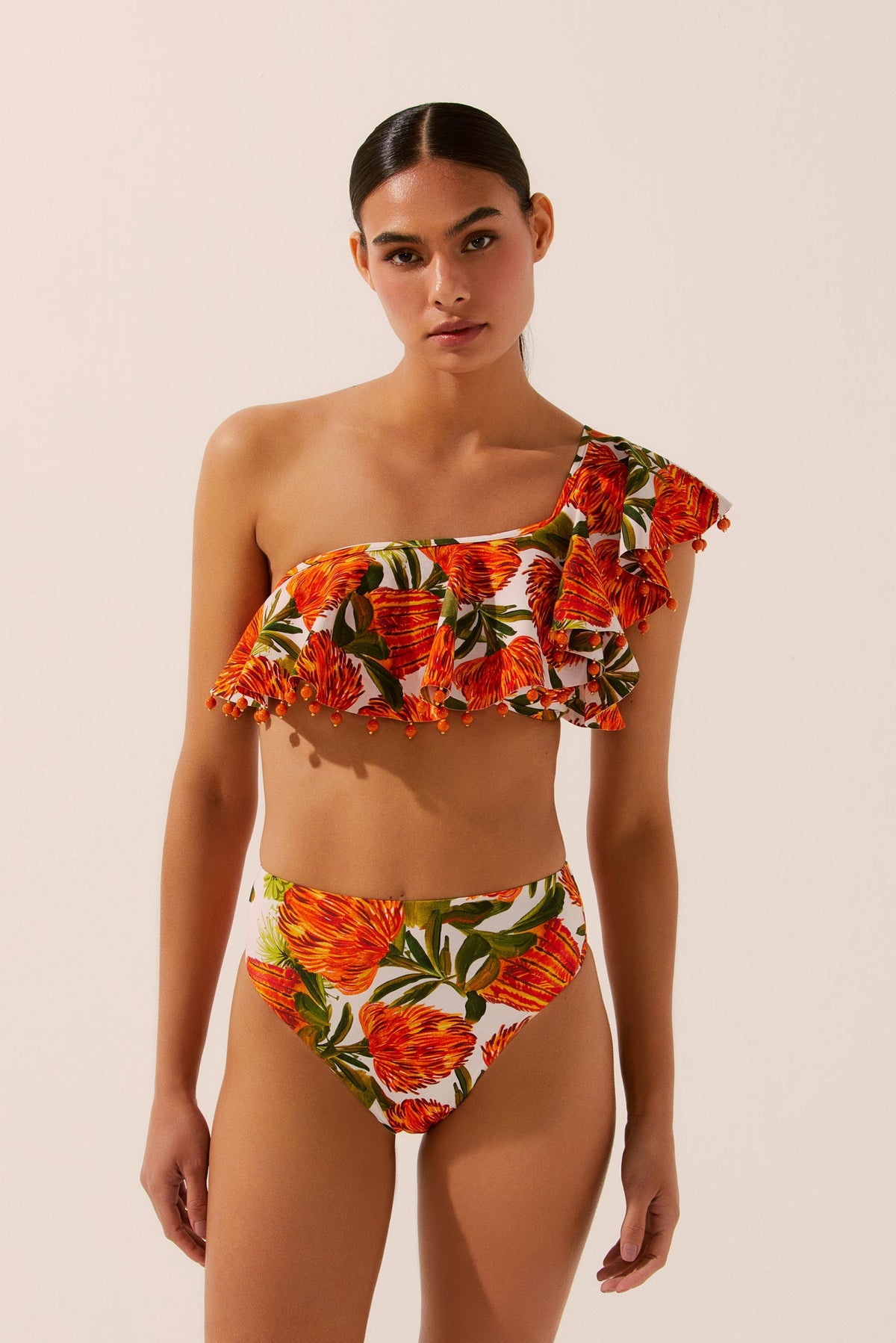 Agua De Coco Flora One-Shoulder Bikini Top With Ruffle S1473B1551