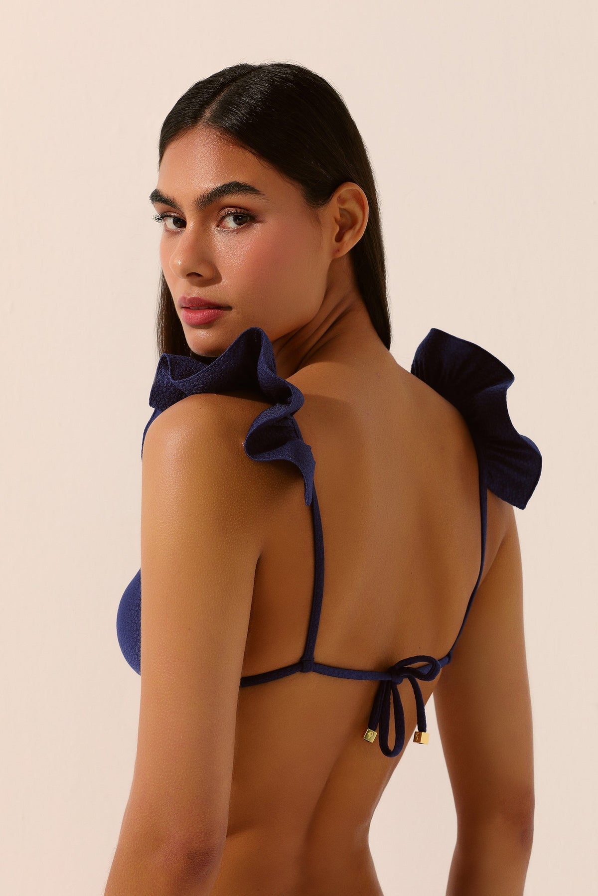 Agua De Coco Sea Waves Triangle Bikini Top With Ruffles S1659B1534
