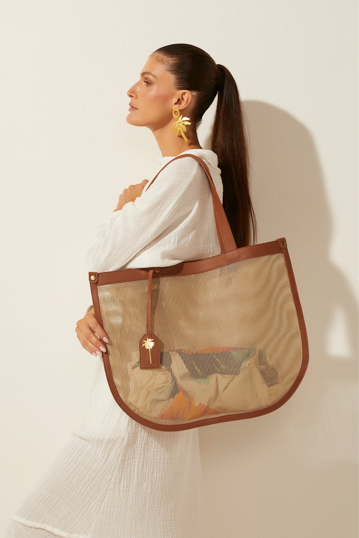Agua De Coco Playa Curved Tote Bag With Mesh Detail T459A1625