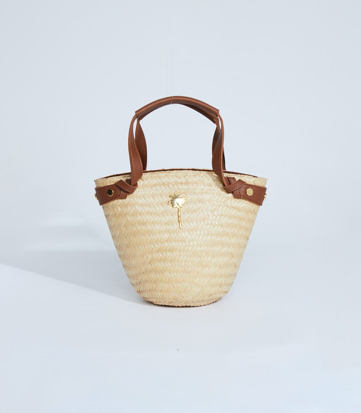 Agua De Coco Amber Leather Detailed Mini Straw Tote Bag T477A1747