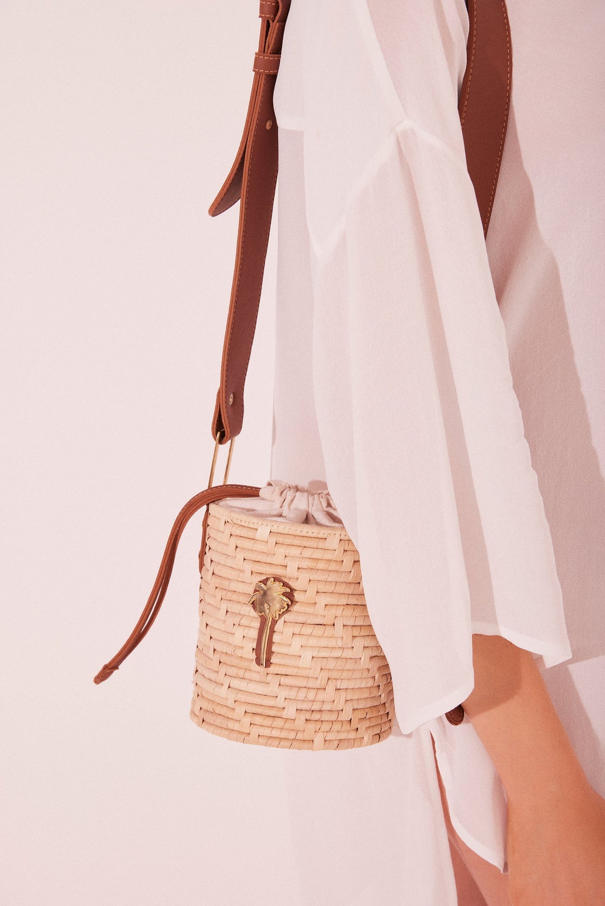 Agua De Coco Rustic Accessories Straw And Leather Shoulder Bag T509A2240