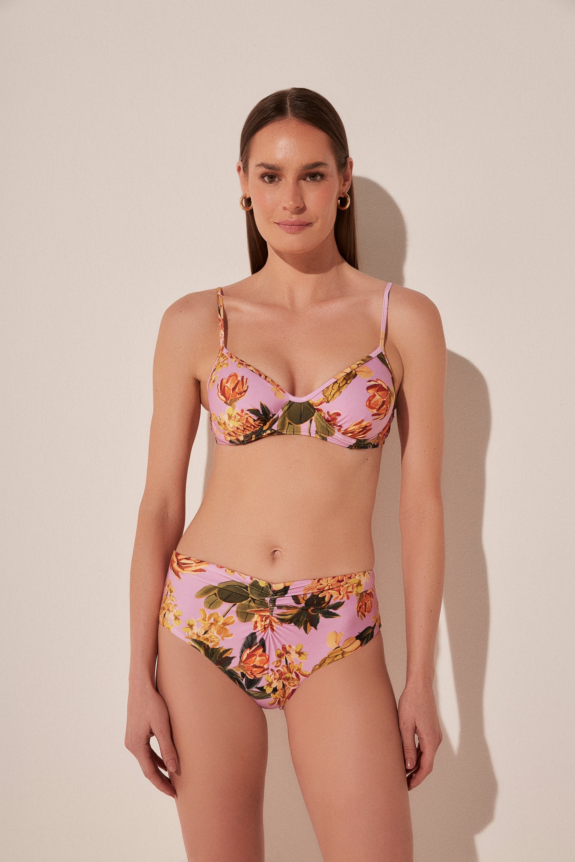 Agua De Coco Flowers Ruched Wide Side Bikini Bottom C1654B1887