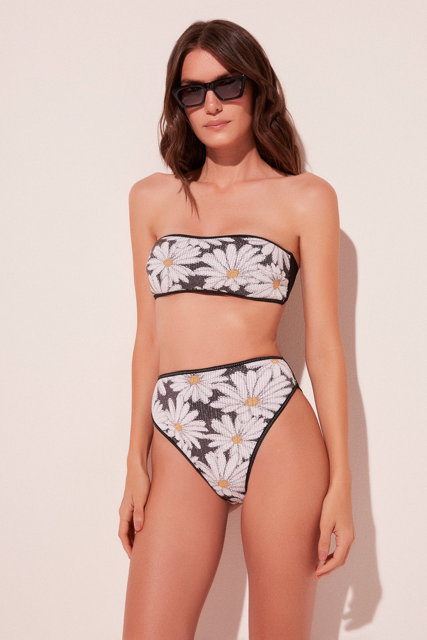 Agua De Coco Daisies Sequins High Waist Bikini Bottom C1673B1997