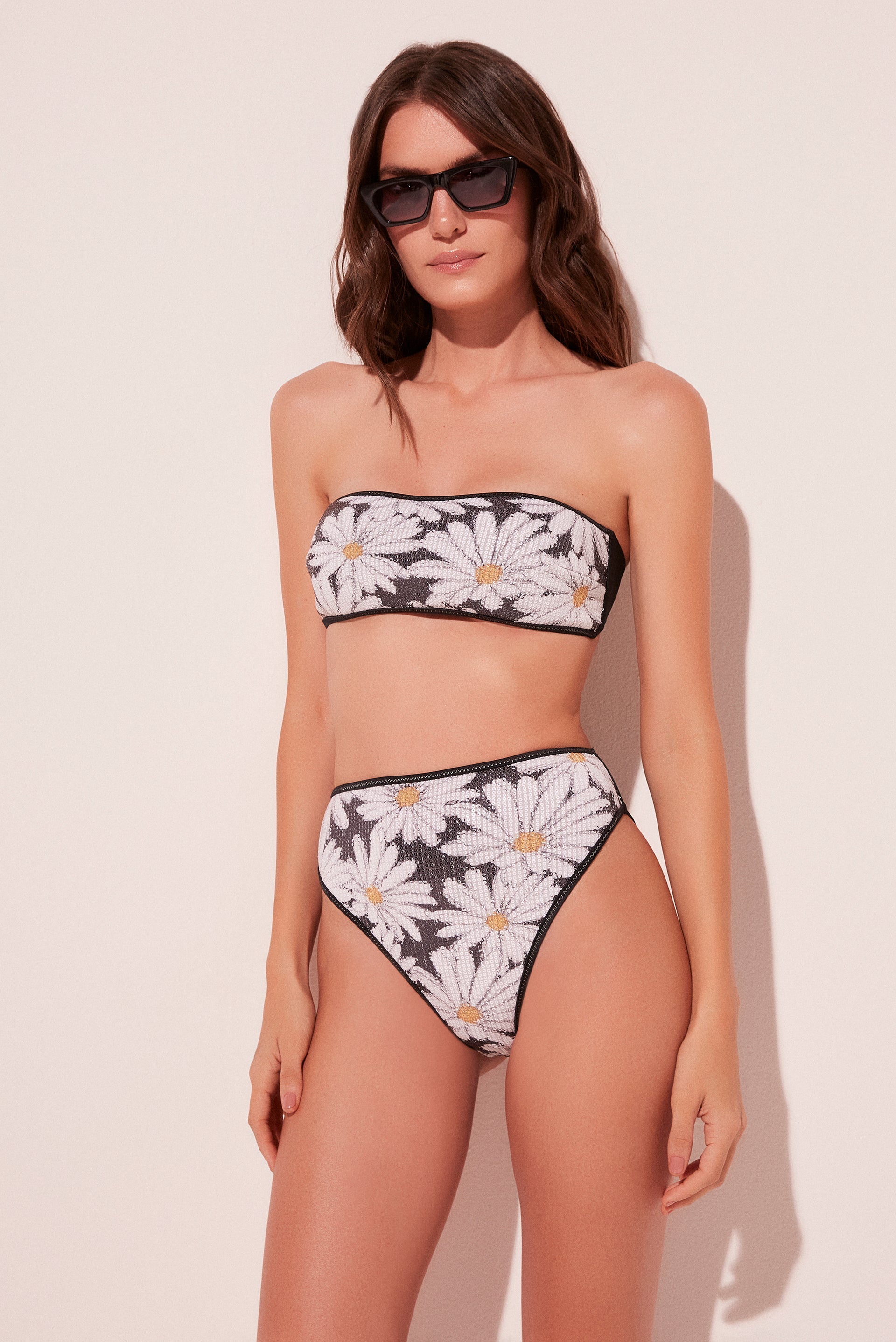Agua De Coco Daisies Sequins High Waist Bikini Bottom C1673B1997