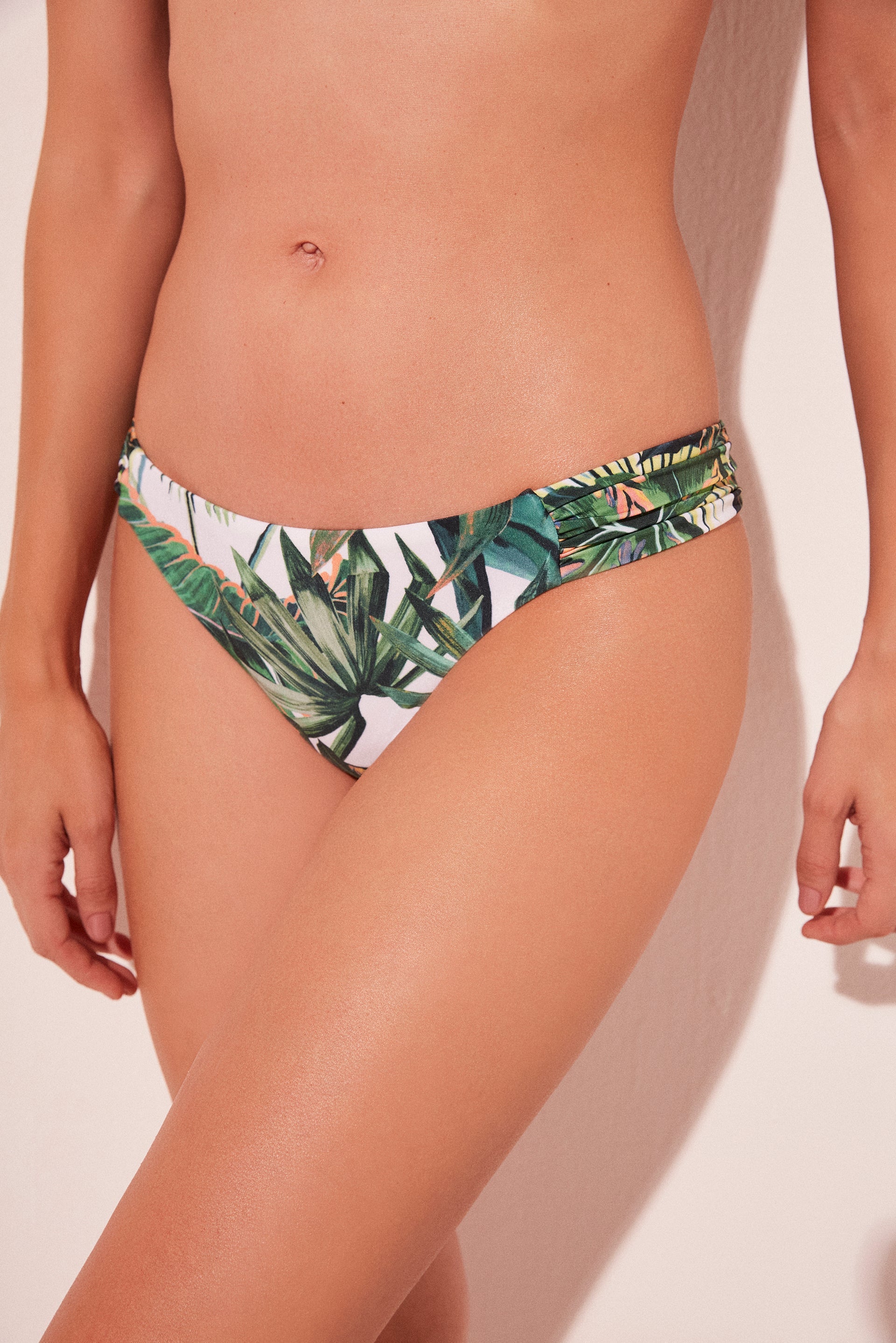 Agua De Coco Foliage Lili Ruched Medium Side Bikini Bottom C356B2012