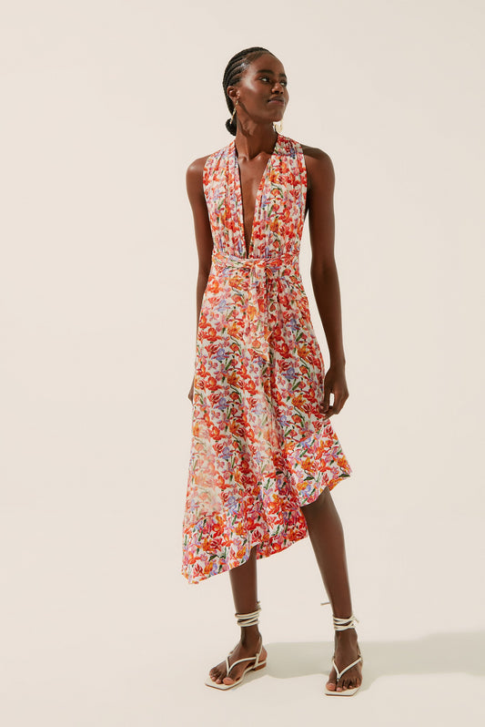 Agua De Coco Floral Ikat Long Skirt With Ruffles E3220A1341