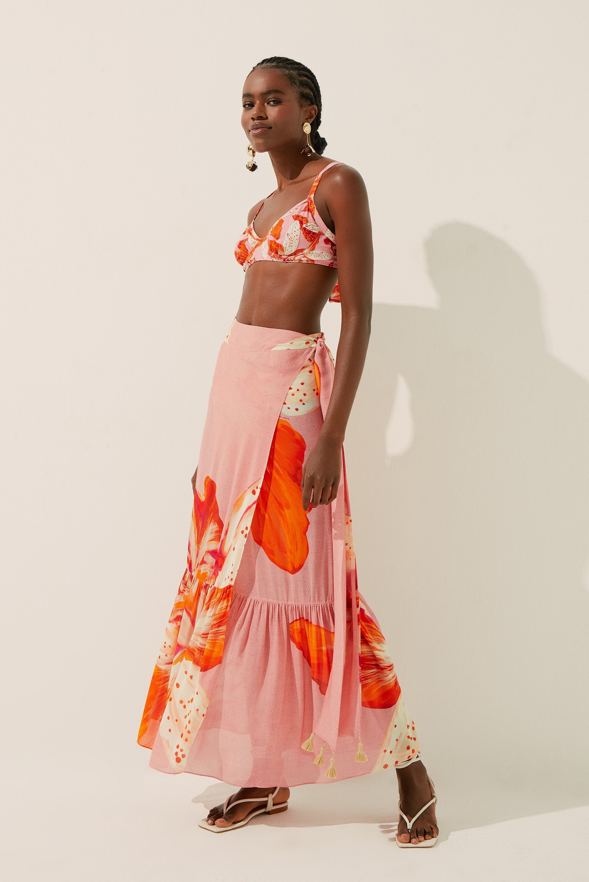 Agua De Coco Maxi Orchid Criss Crossed Long Skirt With Tassel E3306A1426