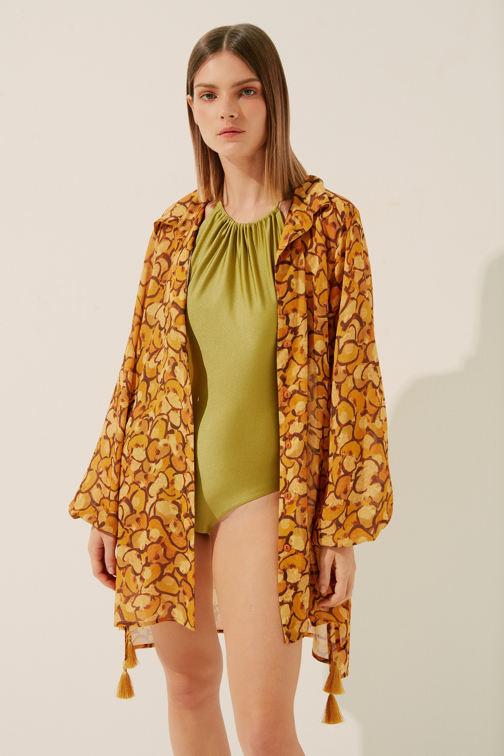 Agua De Coco Leopard Compose Long Sleeves Shirt Dress E3995A1403