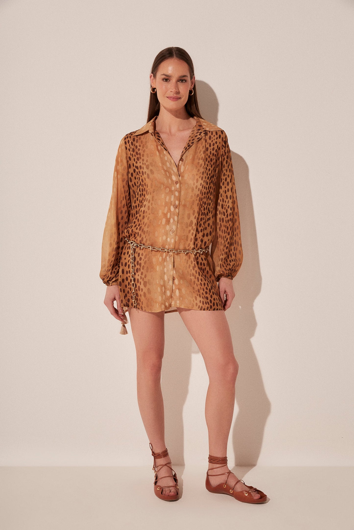 Agua De Coco Deer Detailed Short Shirt Dress E3995A1871