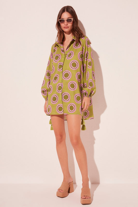Agua De Coco Color Polka Dot Detailed Long Sleeve Short Shirt Dress E3995A2103