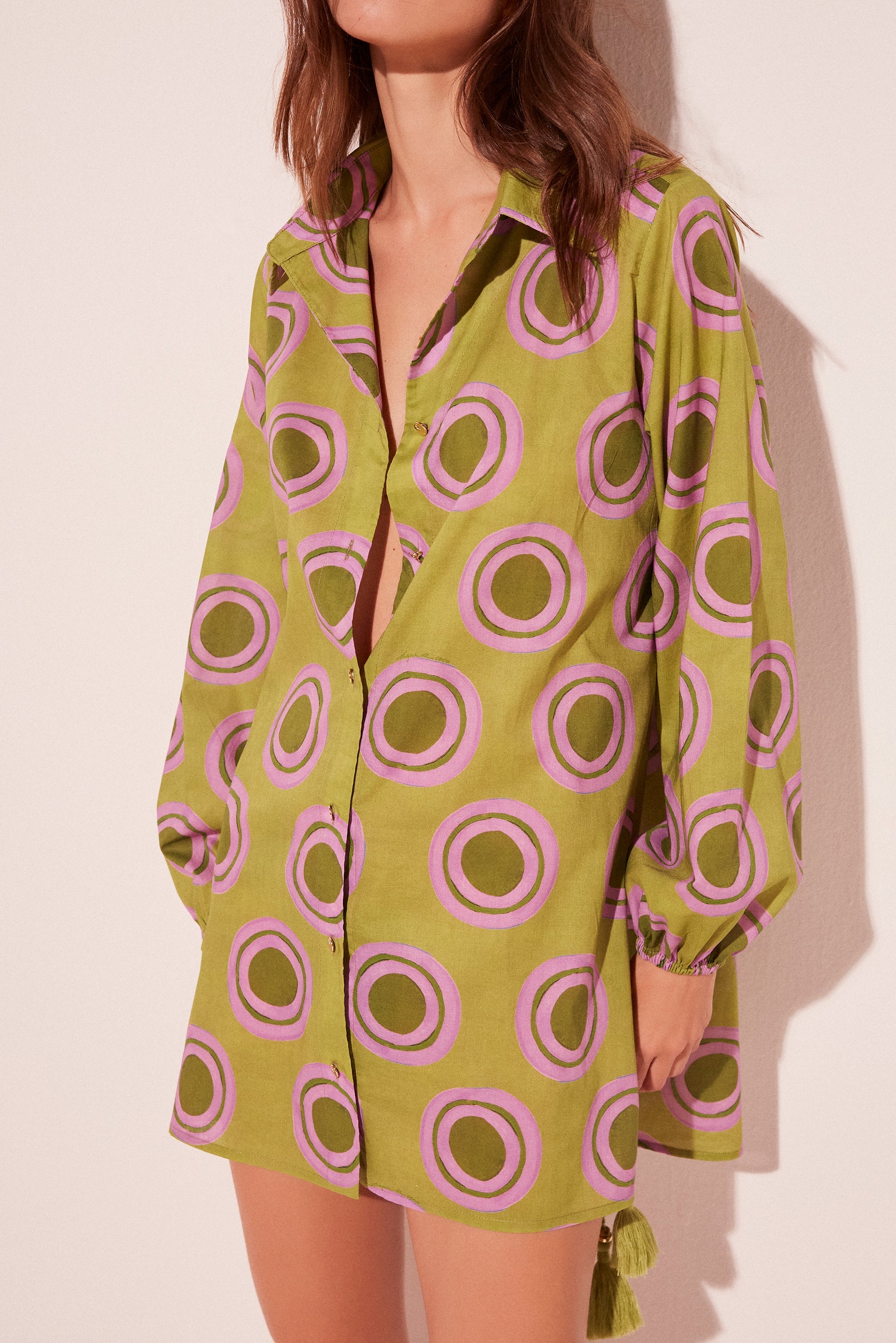 Agua De Coco Color Polka Dot Detailed Long Sleeve Short Shirt Dress E3995A2103